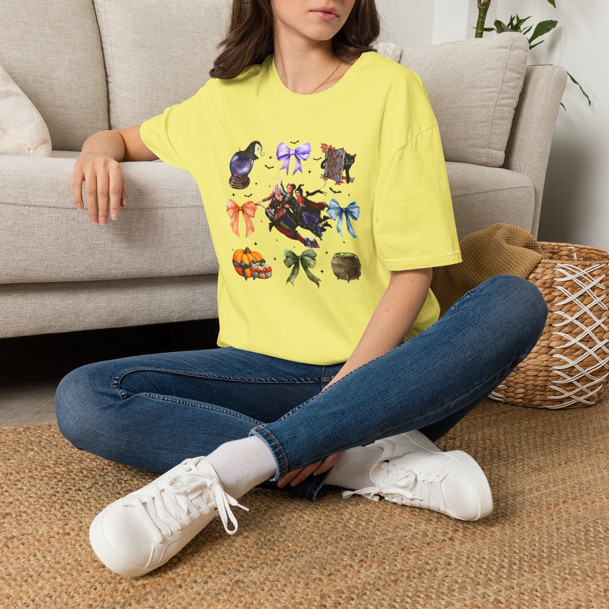Halloween Witchy Icons T-Shirt — Cute Spells, Cats & Bows Graphic Tee