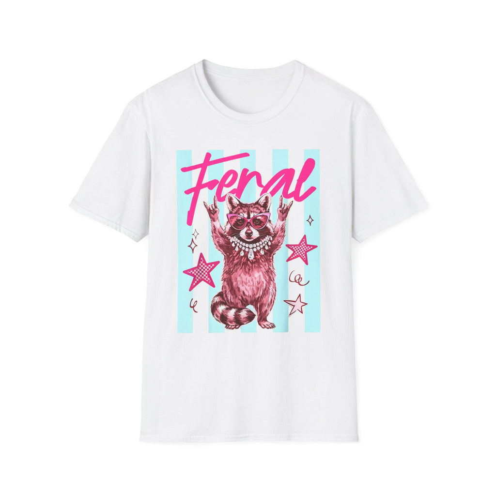 Feral Raccoon Graphic T-Shirt — Retro Pink & Teal Cute Punk Tee