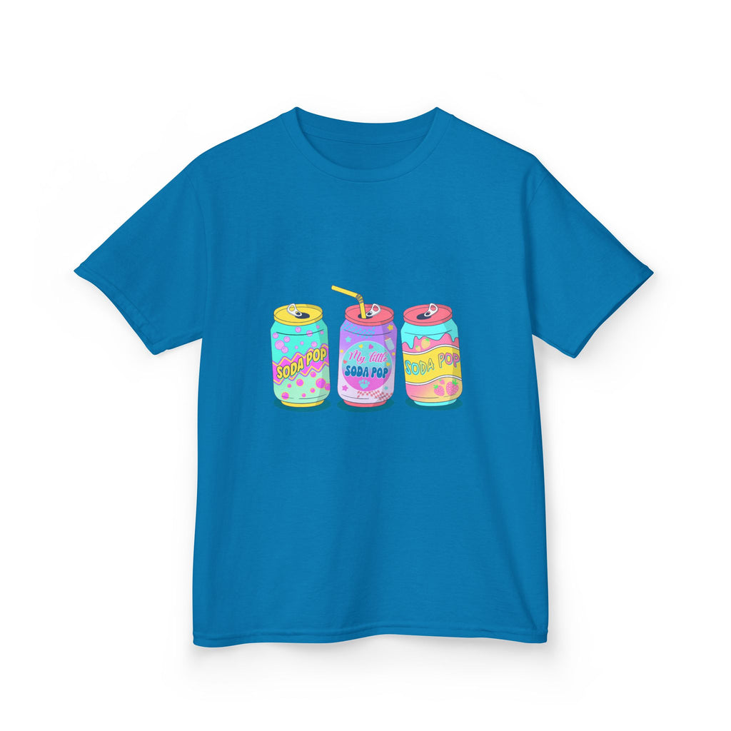 Kids T-Shirt — Colorful Soda Can Trio Graphic Tee (Cute Retro Drink Design)