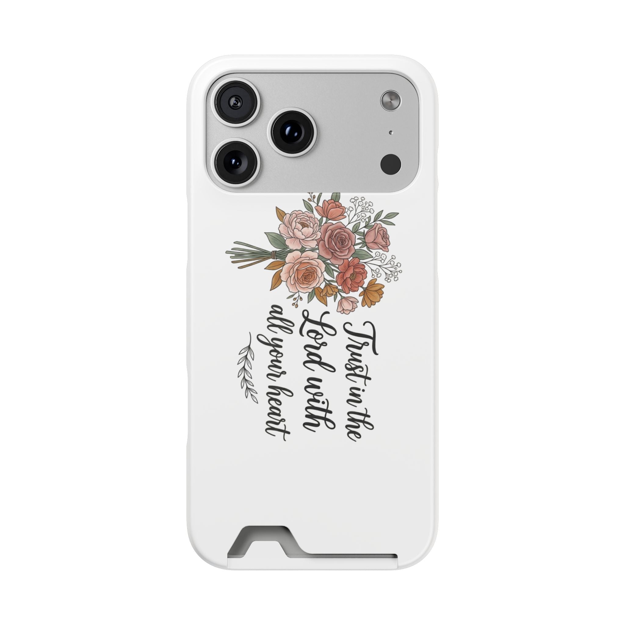 Phone Case with Card Holder — Floral "Trust in the Lord with all your heart" Religious Wallet Case