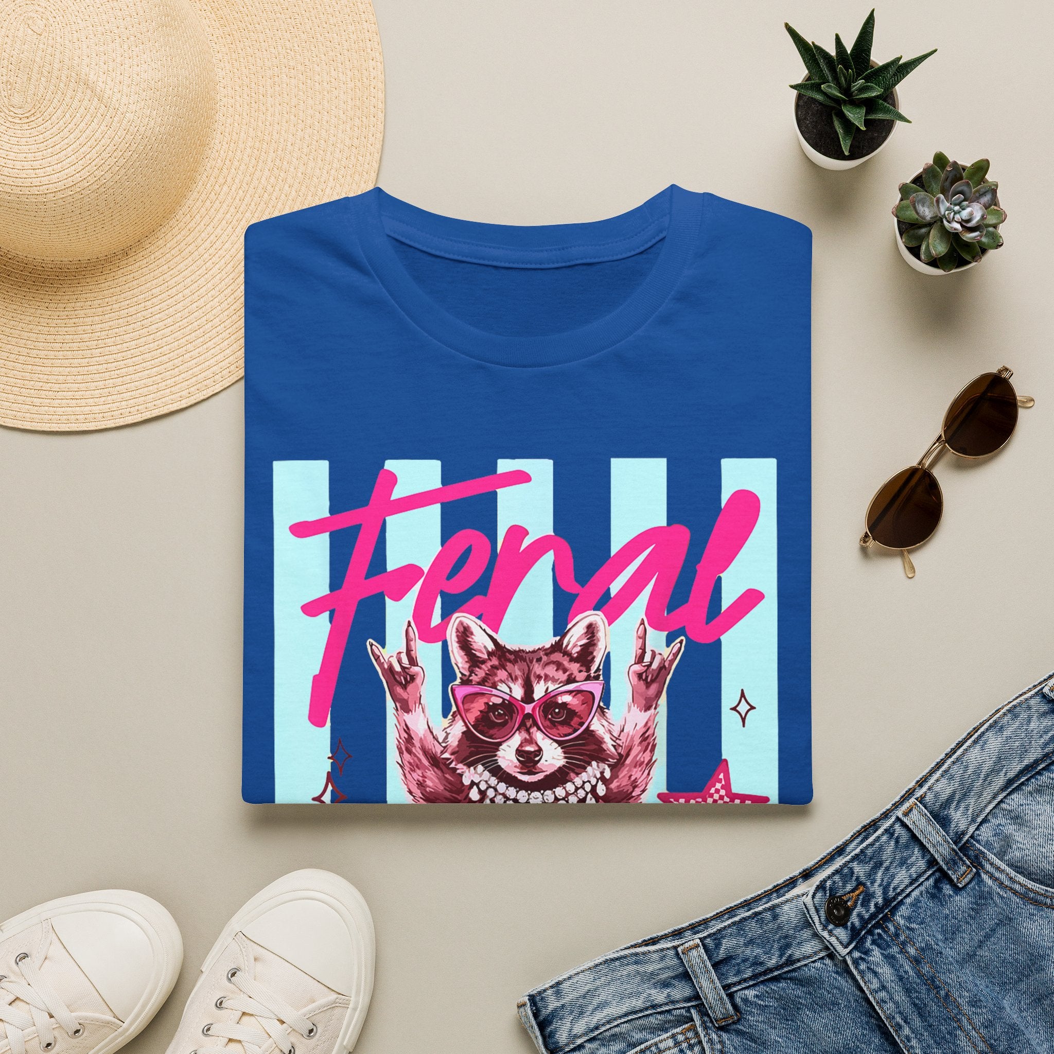 Feral Raccoon Graphic T-Shirt — Retro Pink & Teal Cute Punk Tee