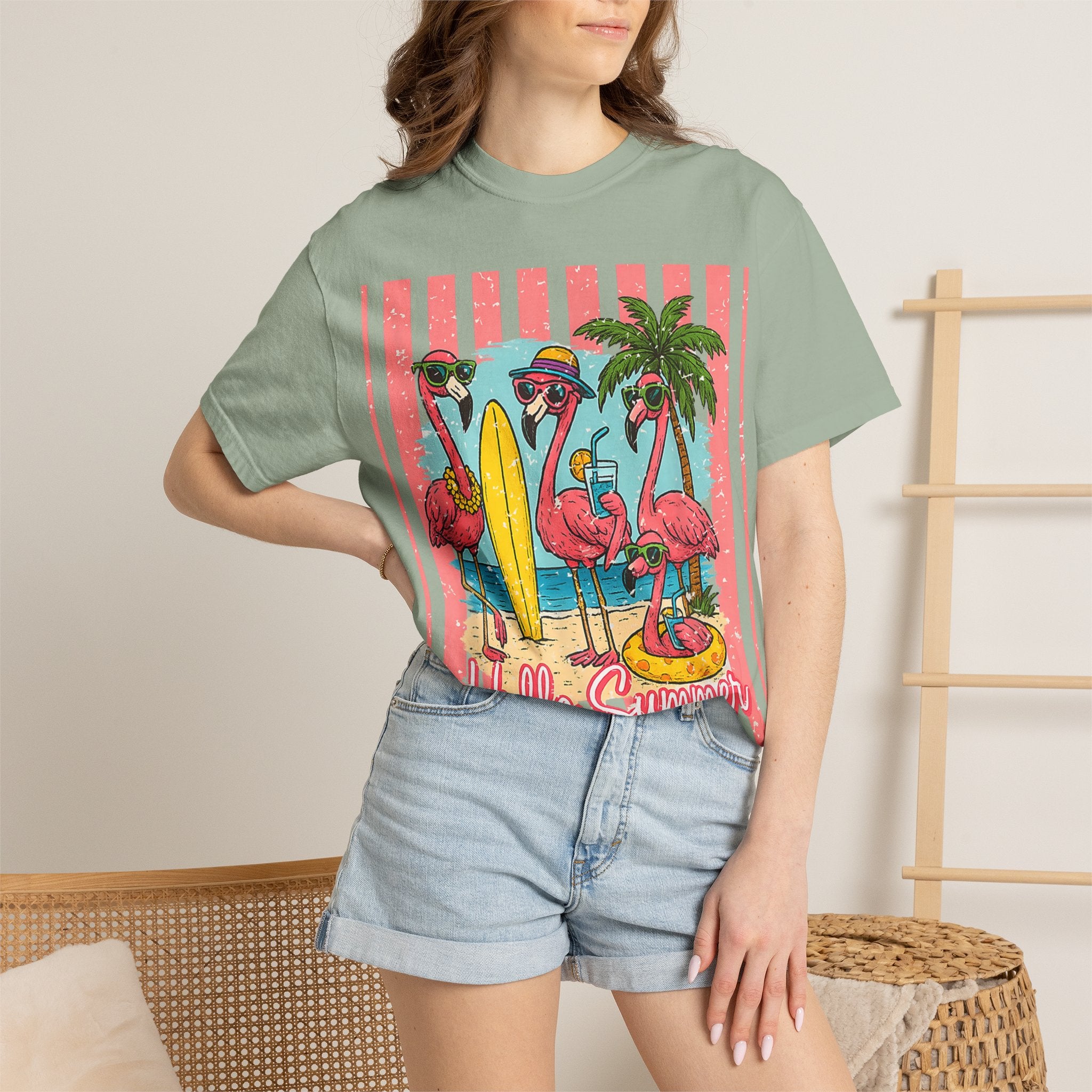 Hello Summer Flamingo Beach T-Shirt