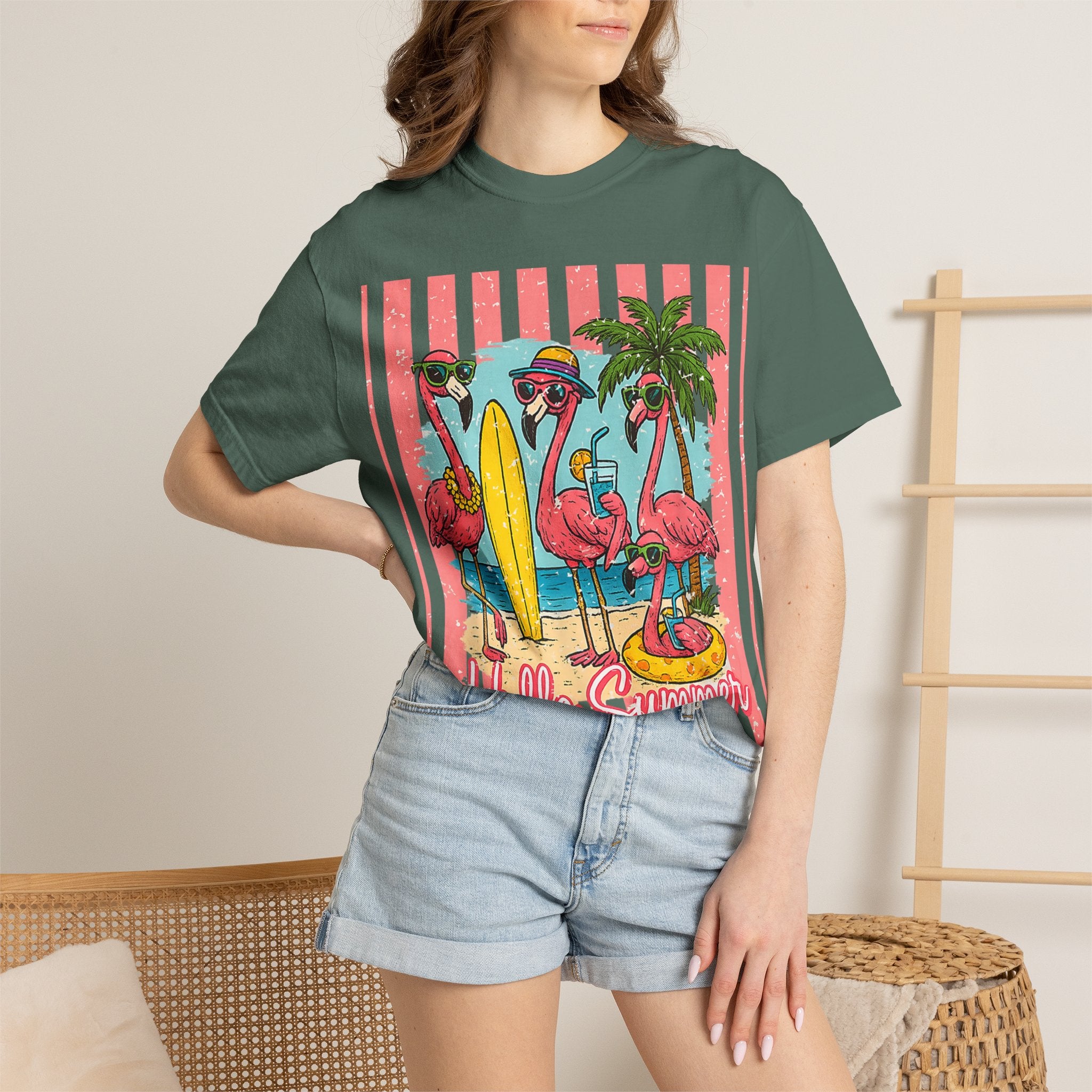 Hello Summer Flamingo Beach T-Shirt