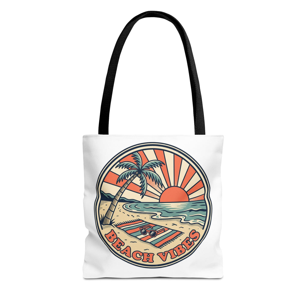Beach Vibes Tote Bag – Retro Sunset Palm Canvas Beach Tote