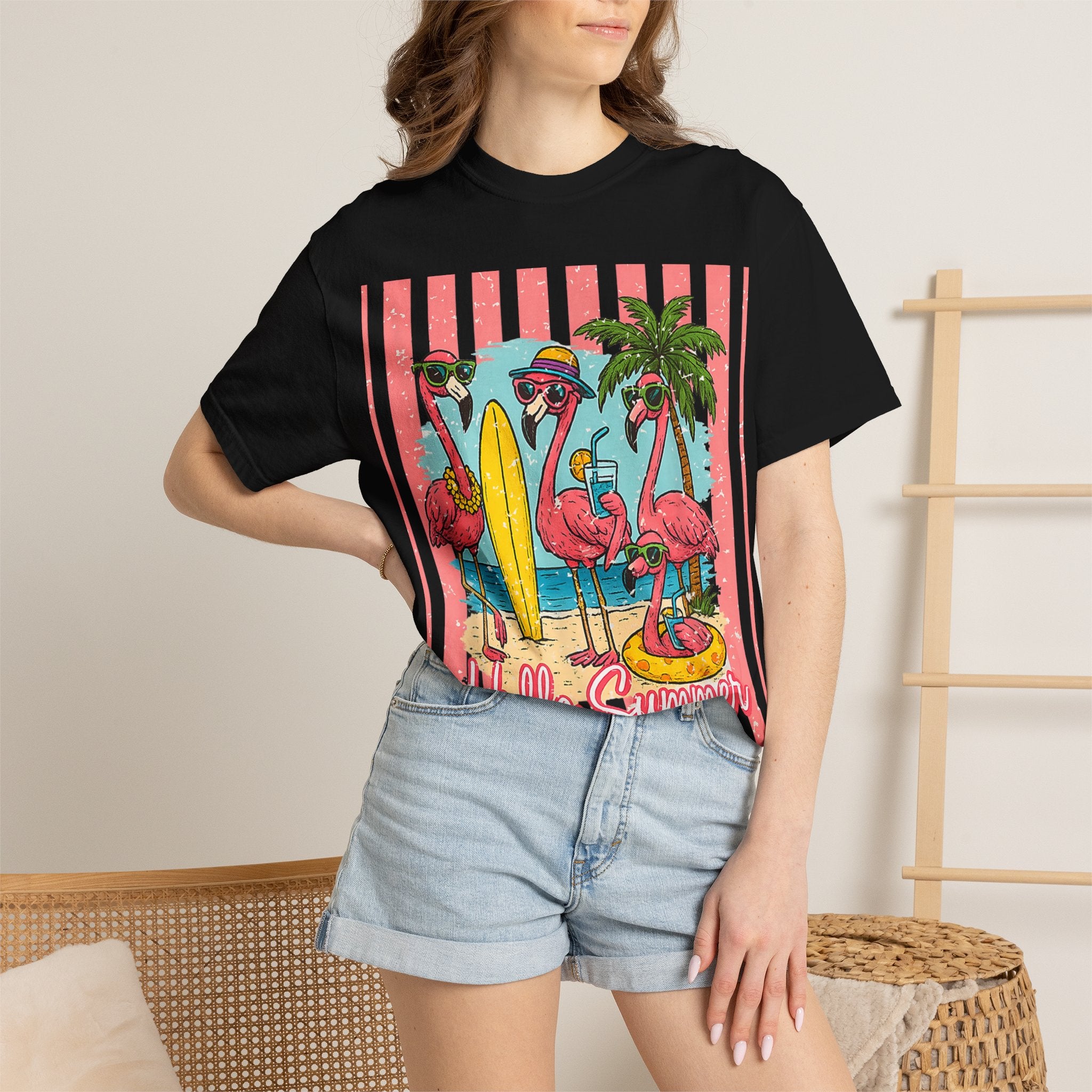 Hello Summer Flamingo Beach T-Shirt