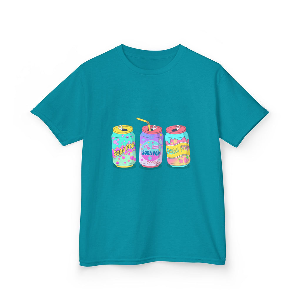 Kids T-Shirt — Colorful Soda Can Trio Graphic Tee (Cute Retro Drink Design)