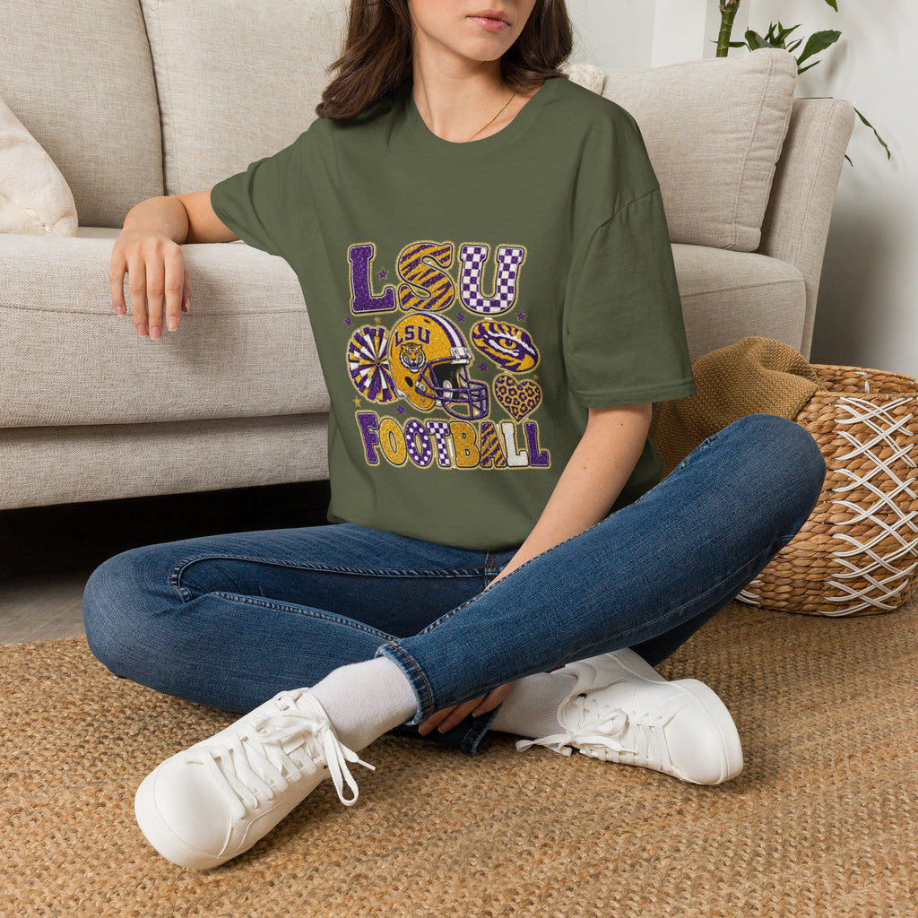 LSU Football Graphic T‑Shirt — Purple & Gold Tigers Fan Tee