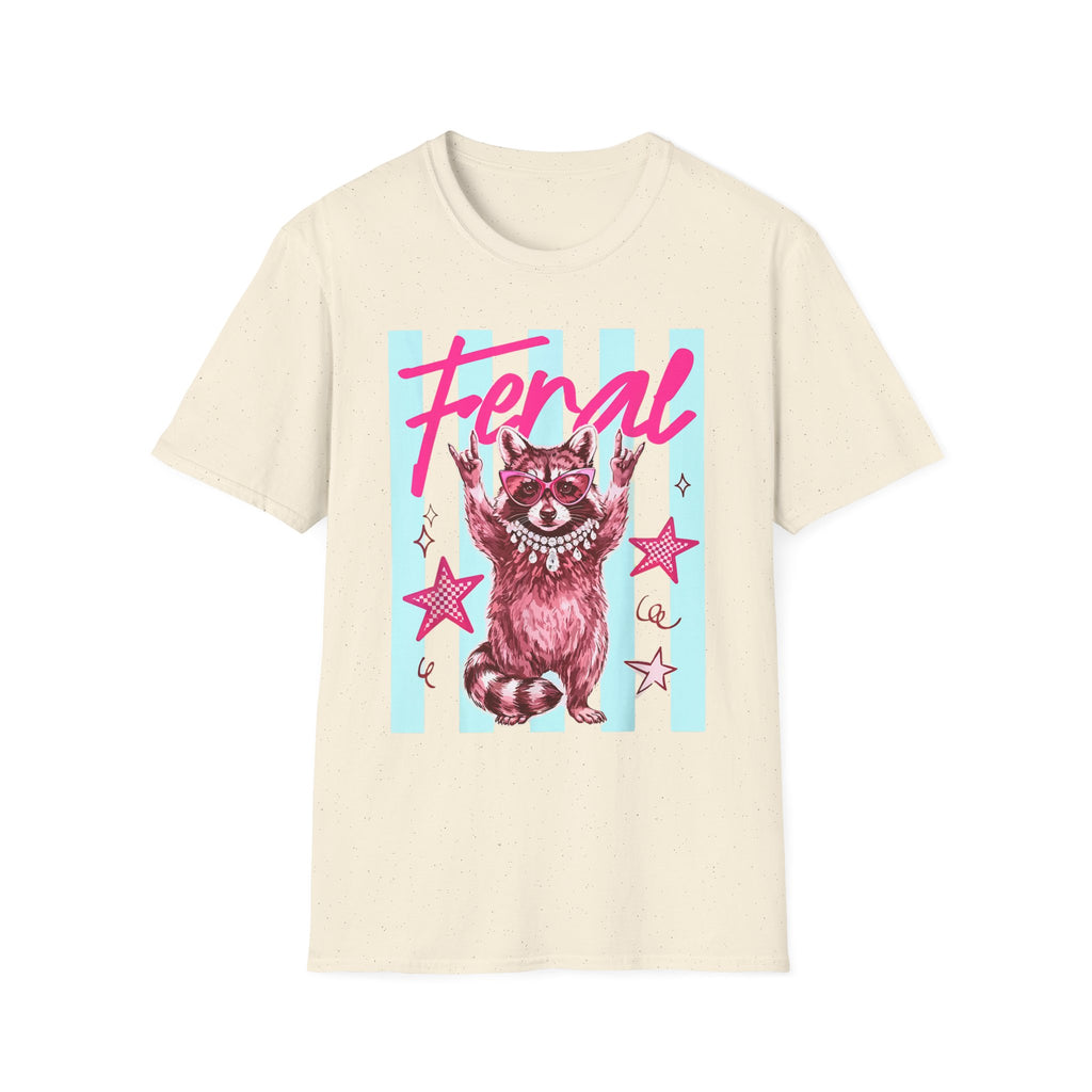Feral Raccoon Graphic T-Shirt — Retro Pink & Teal Cute Punk Tee