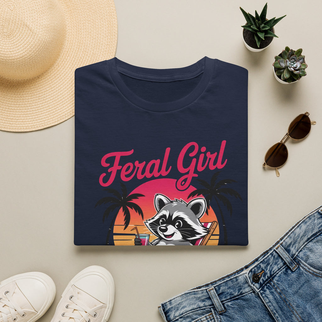 Feral Girl Summer T-Shirt — Retro Raccoon Beach Graphic Tee