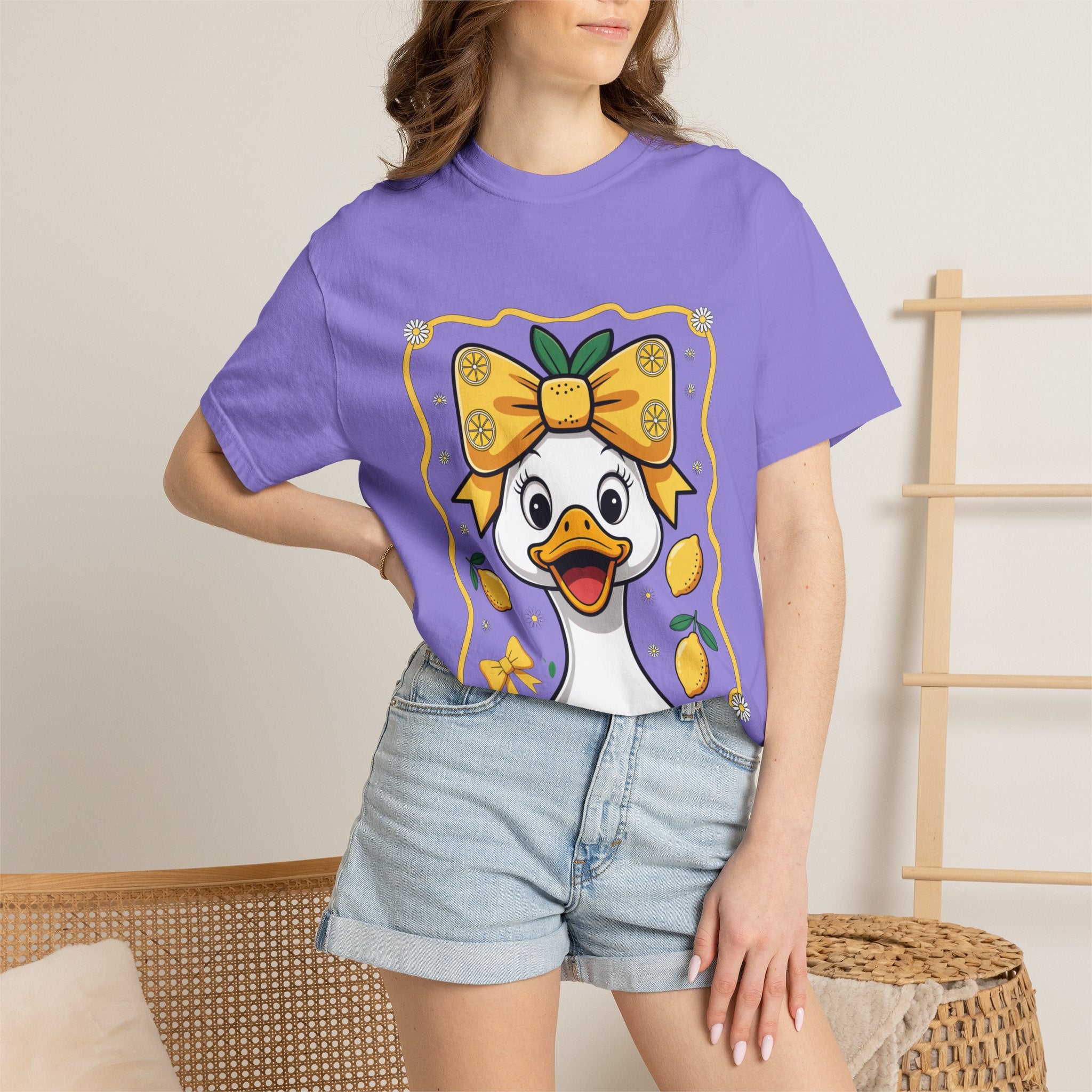 Cute Lemon Duck T-Shirt — Whimsical Duck with Bow Graphic Tee