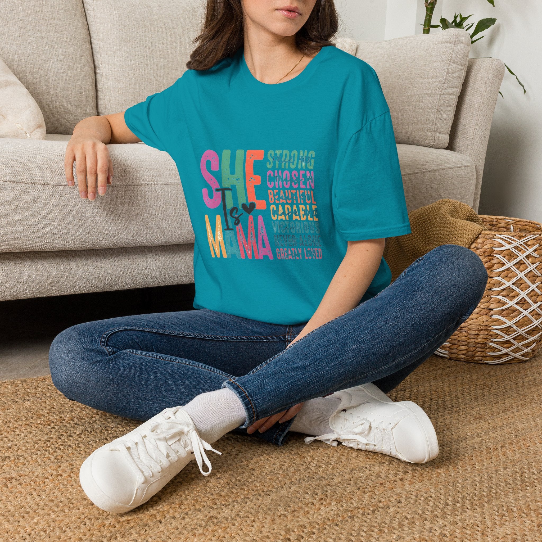 Mama T-Shirt — "She is Mama" Inspirational Mom Shirt (Strong • Chosen • Beautiful)