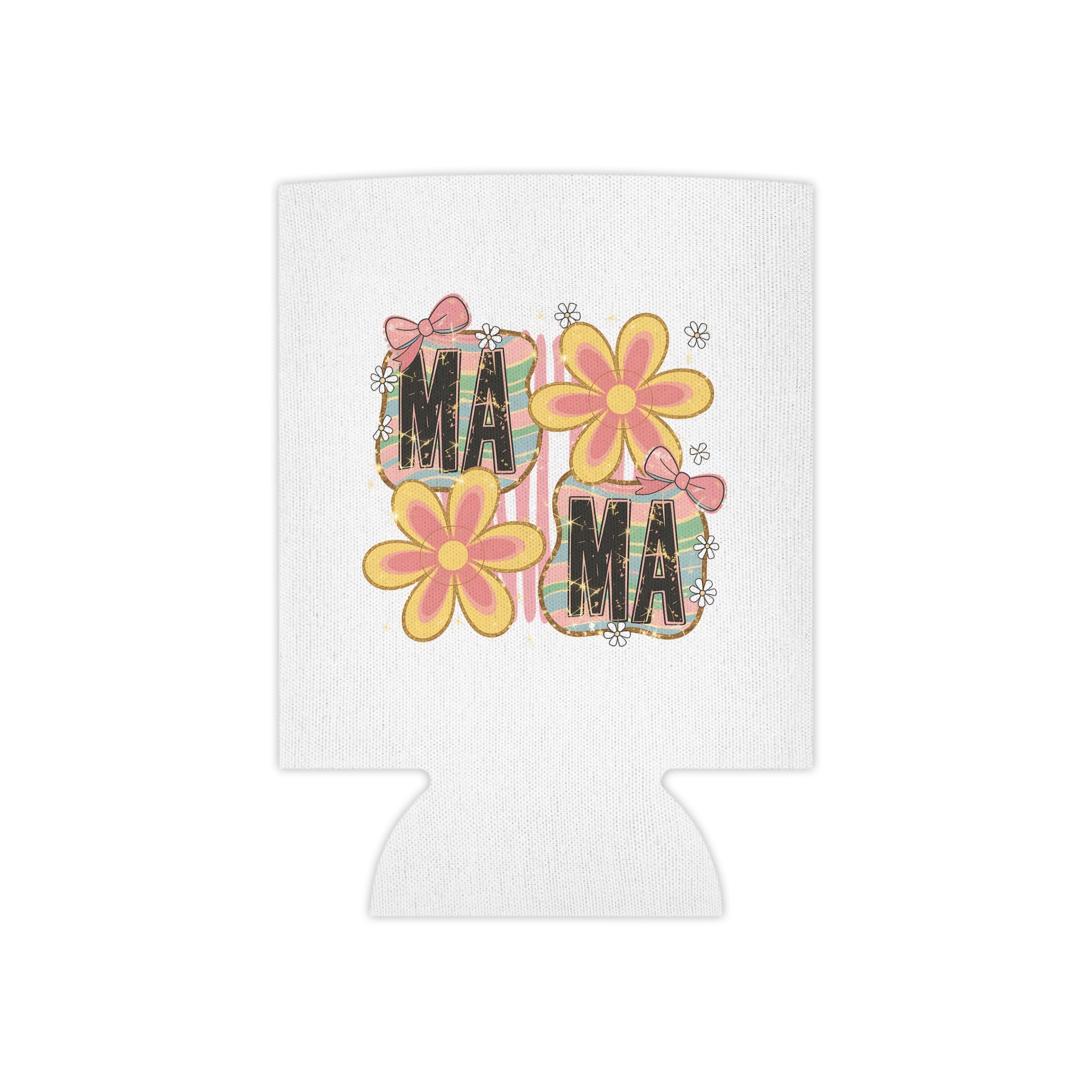 Mama Floral Can Cooler – Retro Pink & Yellow Flower Drink Koozie