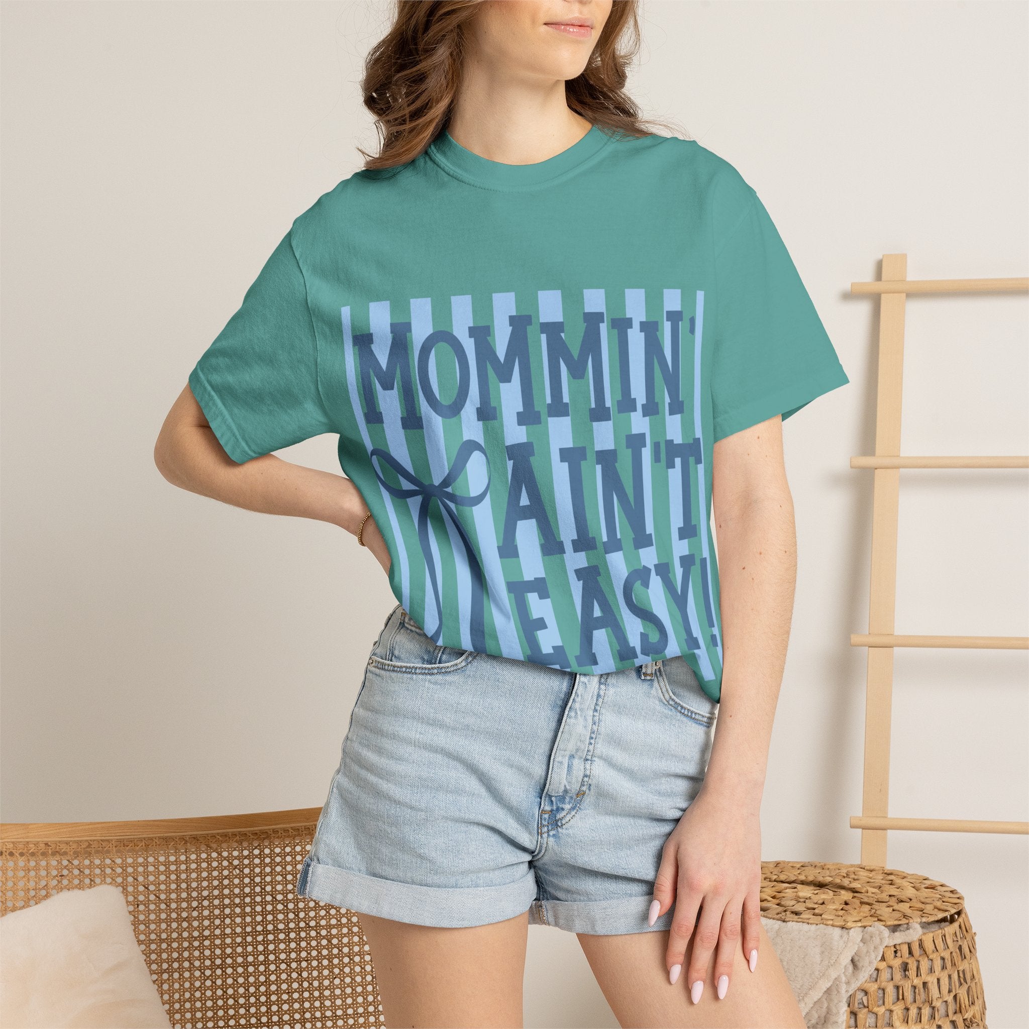 Mommin' Ain't Easy T-Shirt — Funny Mom Gift, Blue Striped Mother's Day Tee