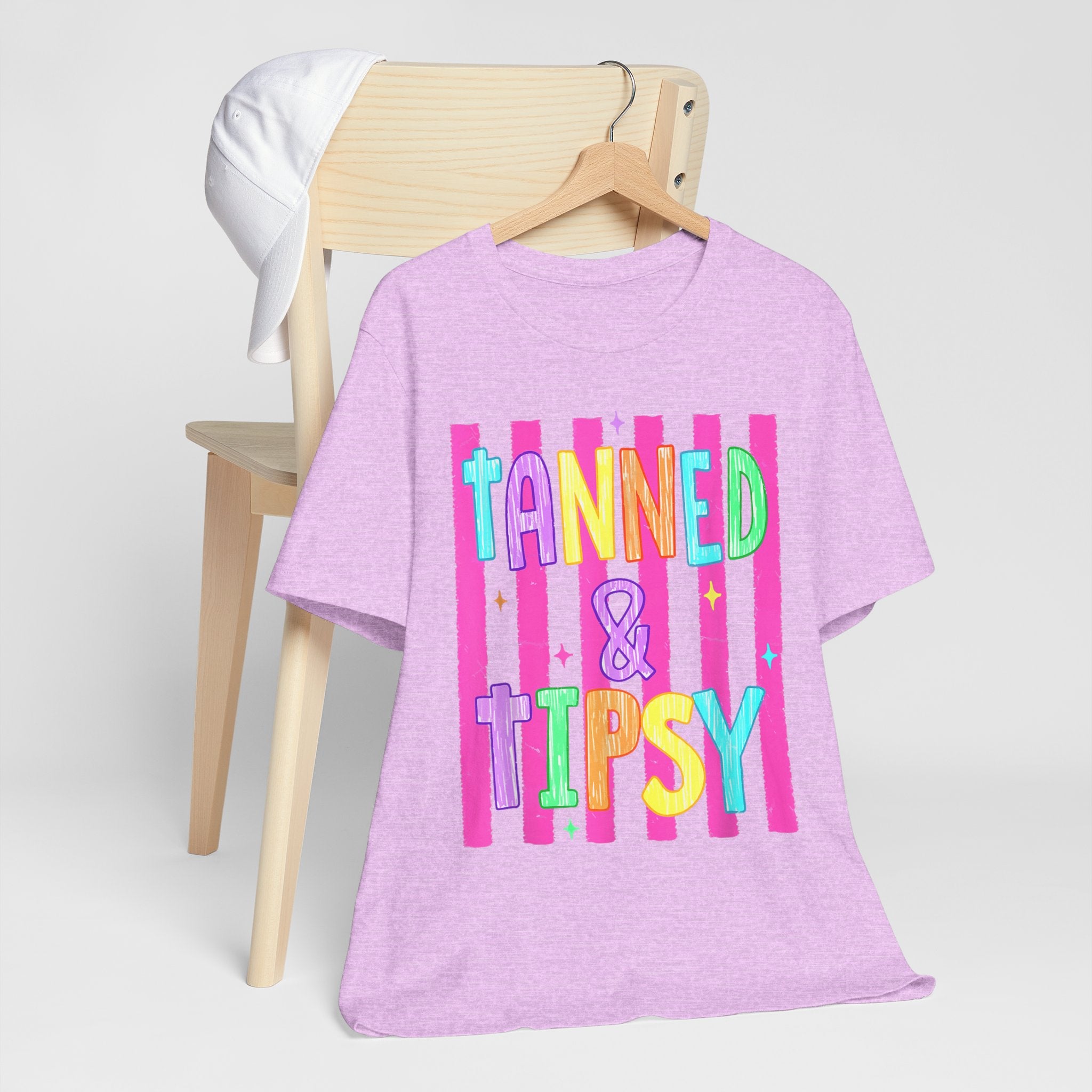 T-Shirt — "Tanned & Tipsy" Colorful Beach Party Graphic Tee