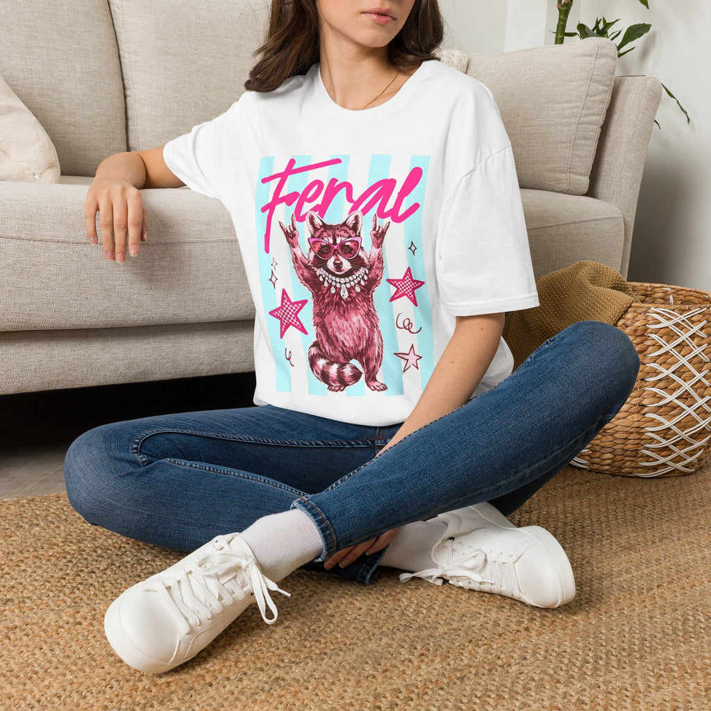 Feral Raccoon Graphic T-Shirt — Retro Pink & Teal Cute Punk Tee