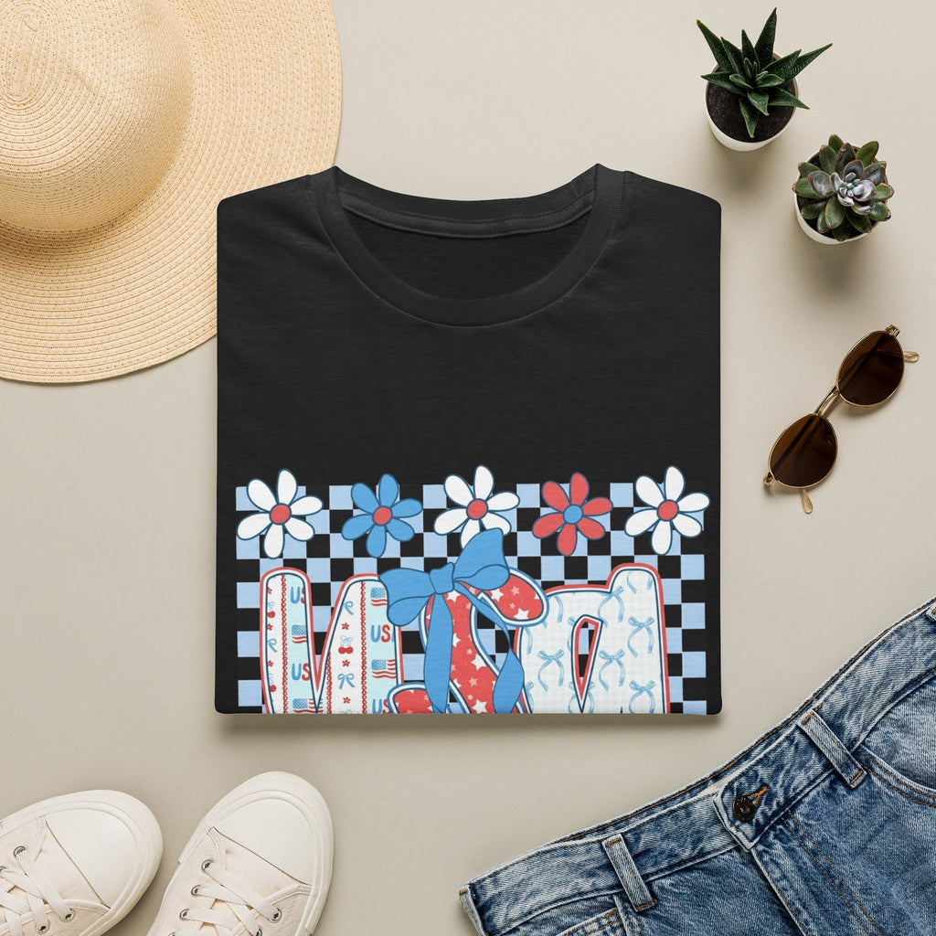 Flip Flop Summer Tee — Red Blue Floral Check Graphic T-Shirt
