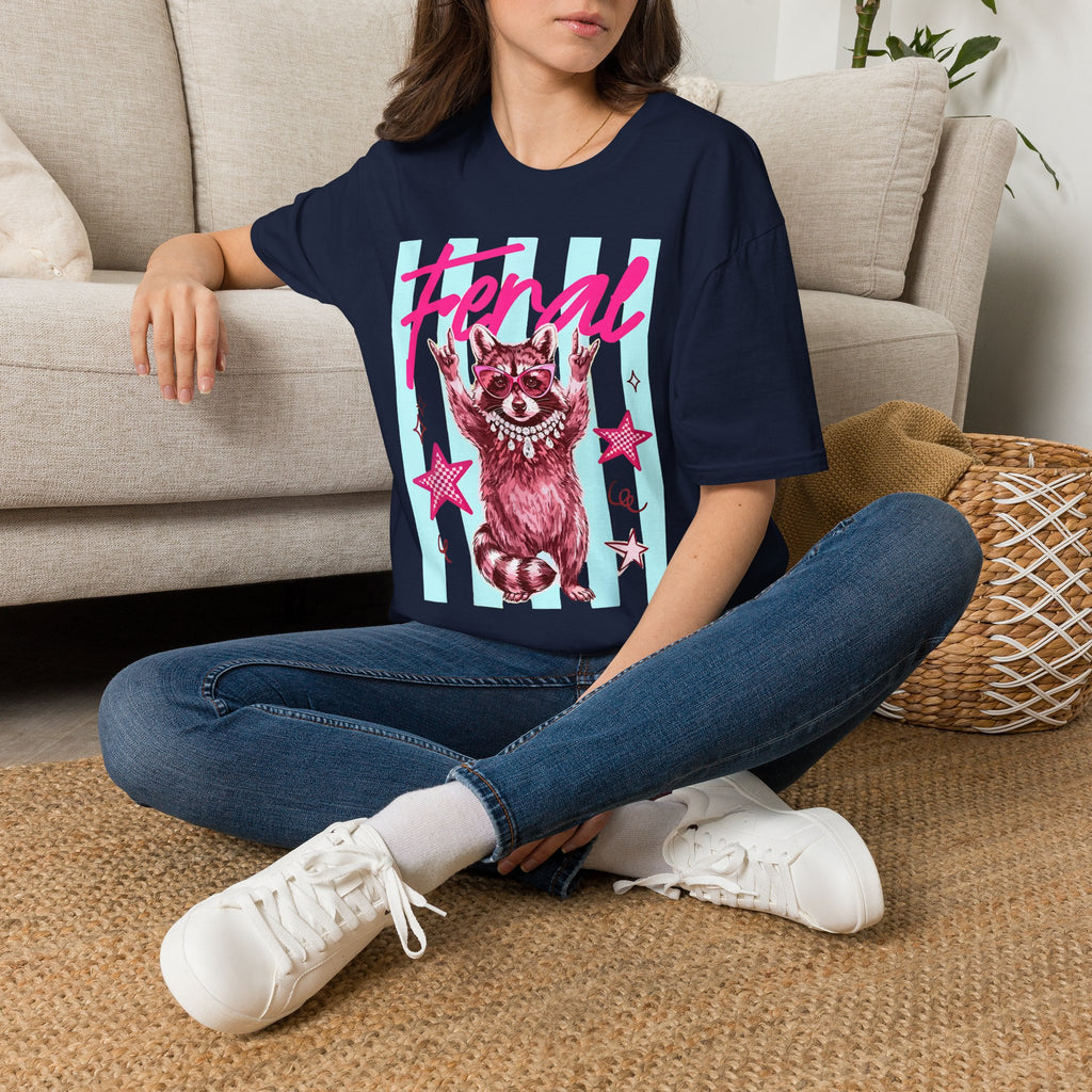 Feral Raccoon Graphic T-Shirt — Retro Pink & Teal Cute Punk Tee