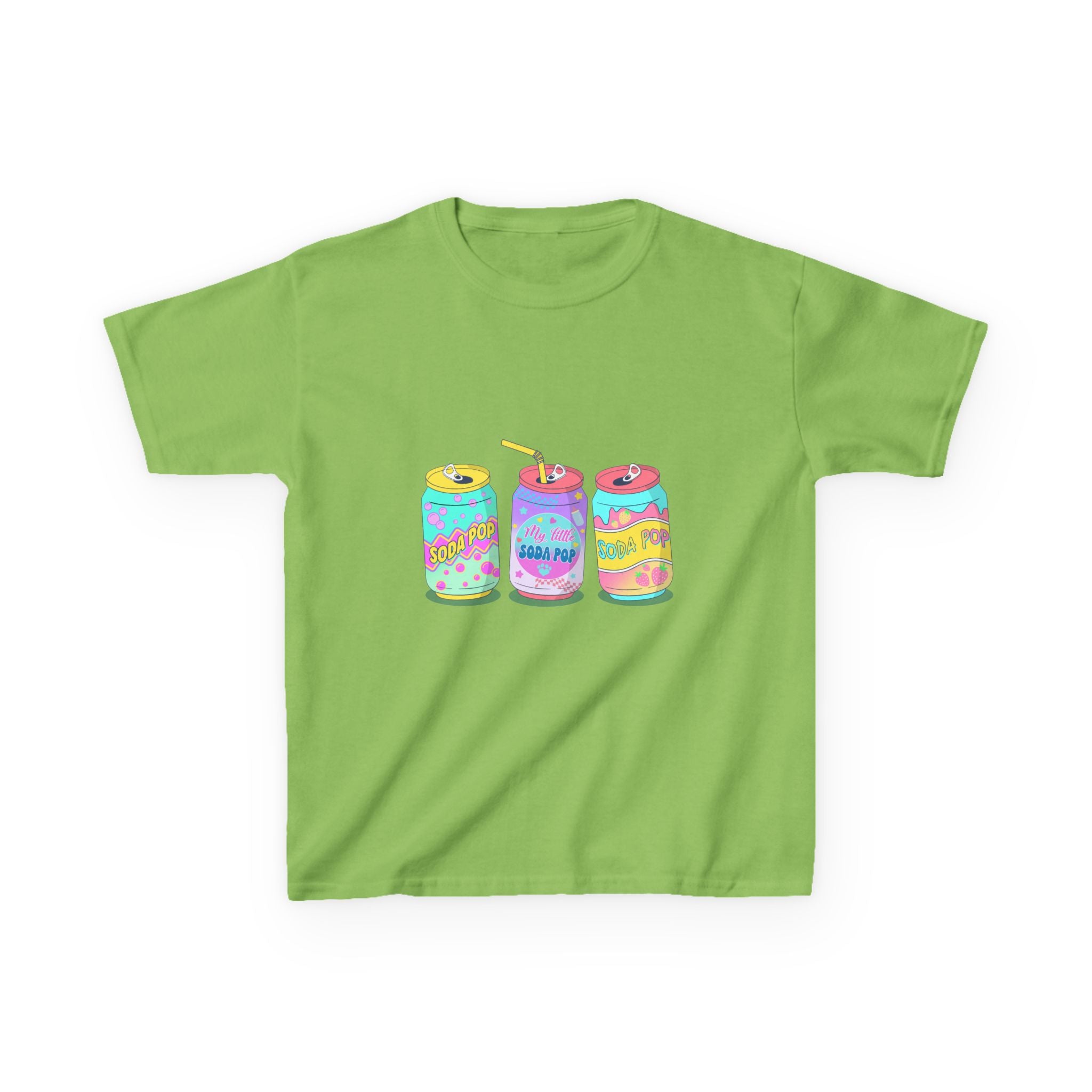 Kids T-Shirt — Colorful Soda Can Trio Graphic Tee (Cute Retro Drink Design)