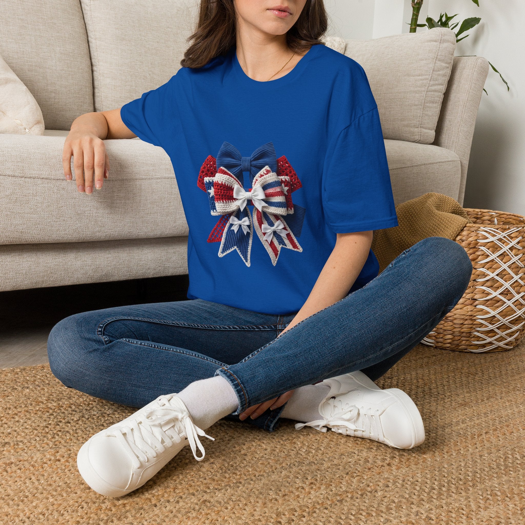 Patriotic Bow T-Shirt — Red White & Blue Ribbon Graphic