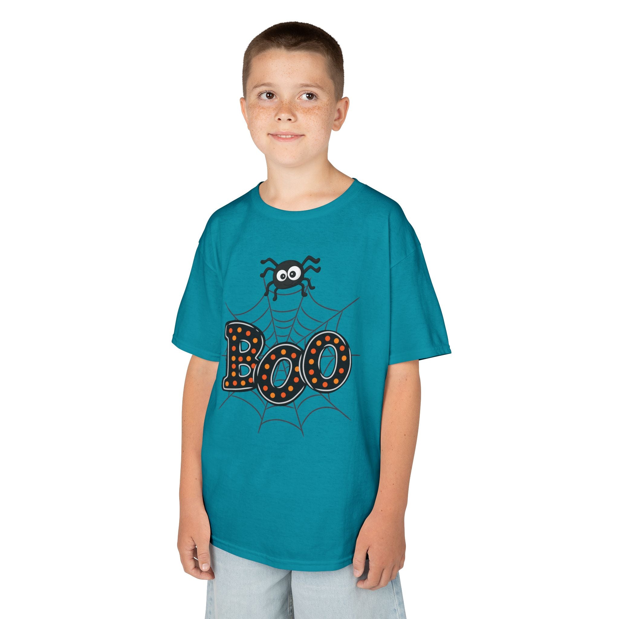 Kids Halloween Tee - "Boo" Spider Web Graphic