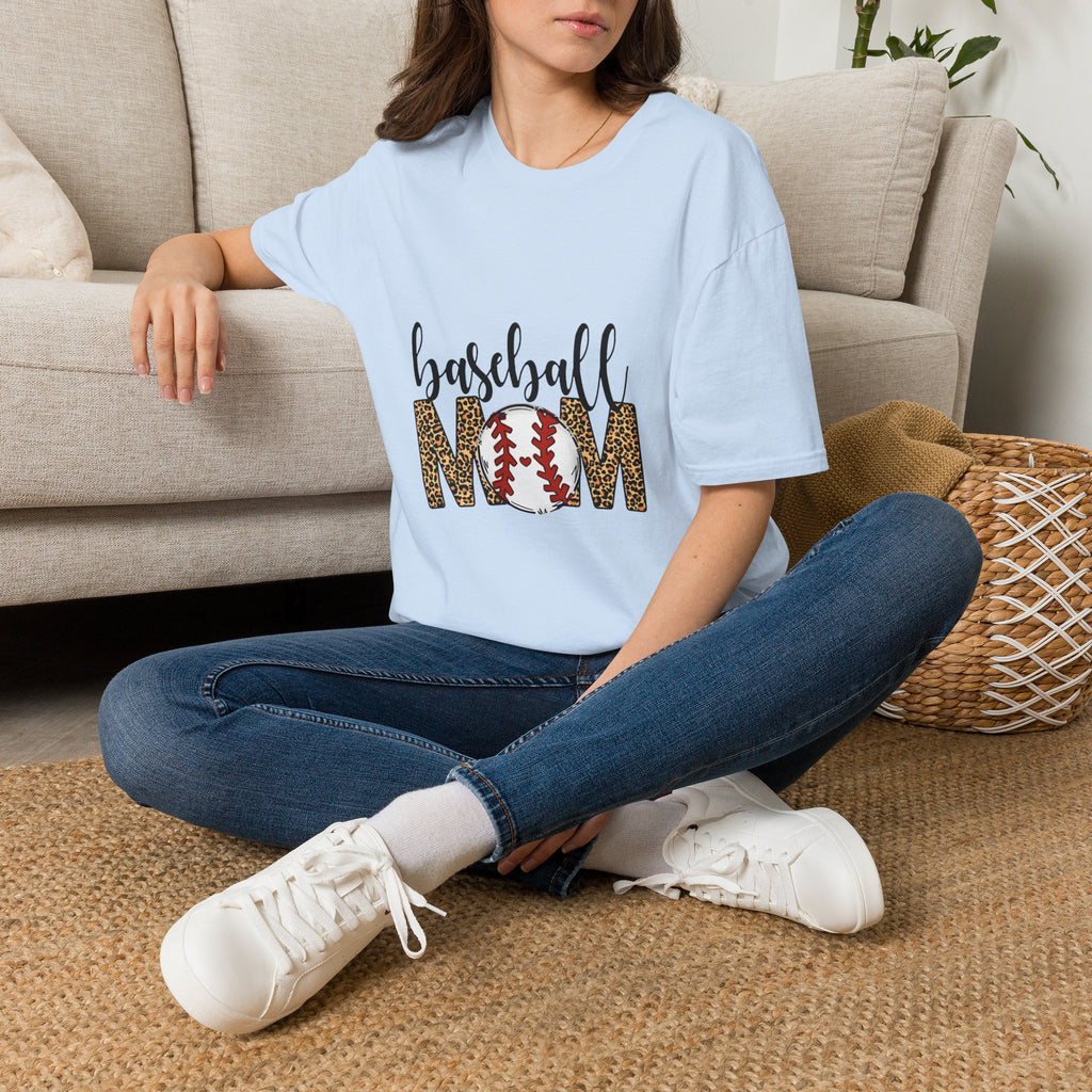 Baseball Mom T-Shirt — Leopard Print “Mom” Baseball Design