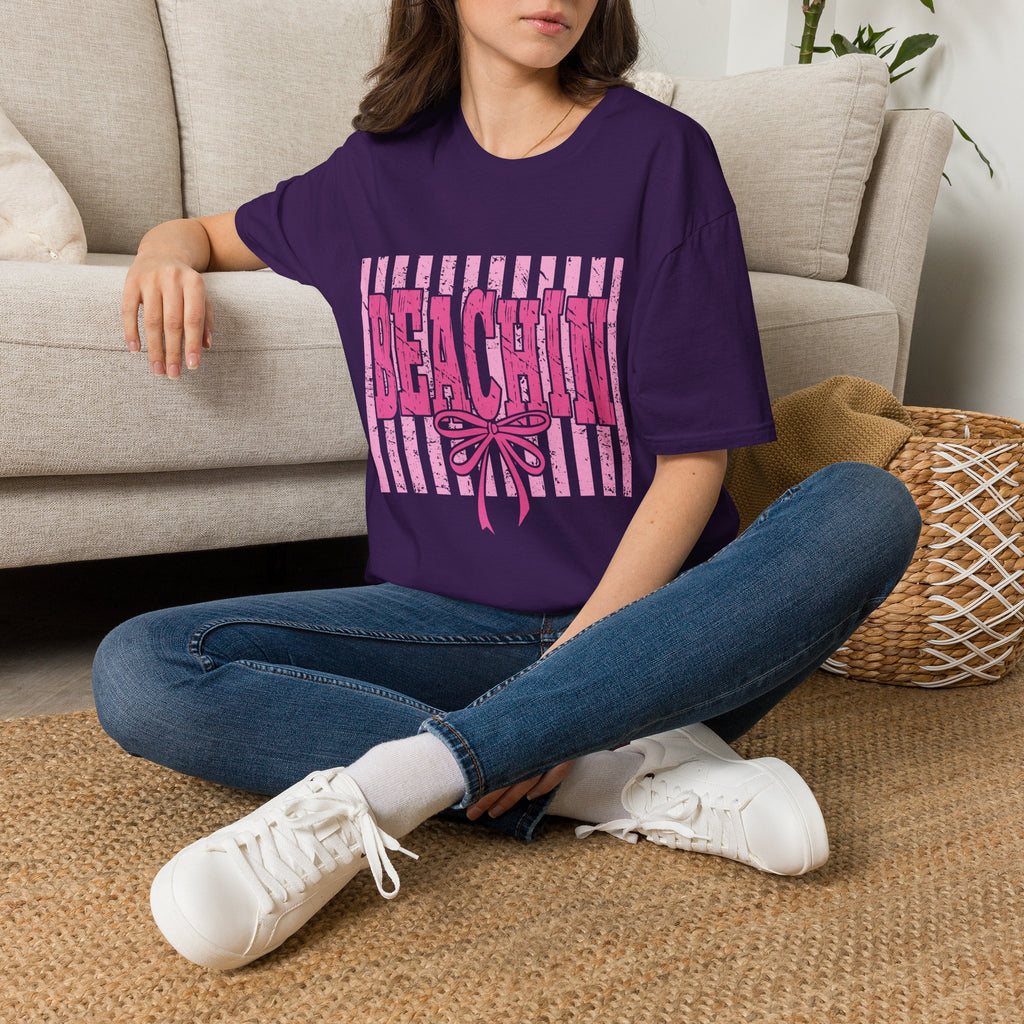 Beachin' Pink Striped Graphic T-Shirt | Summer Beach Vibes
