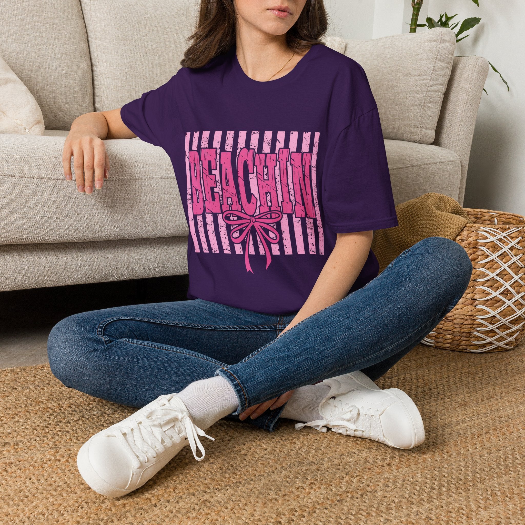 Beachin' Pink Striped Graphic T-Shirt | Summer Beach Vibes