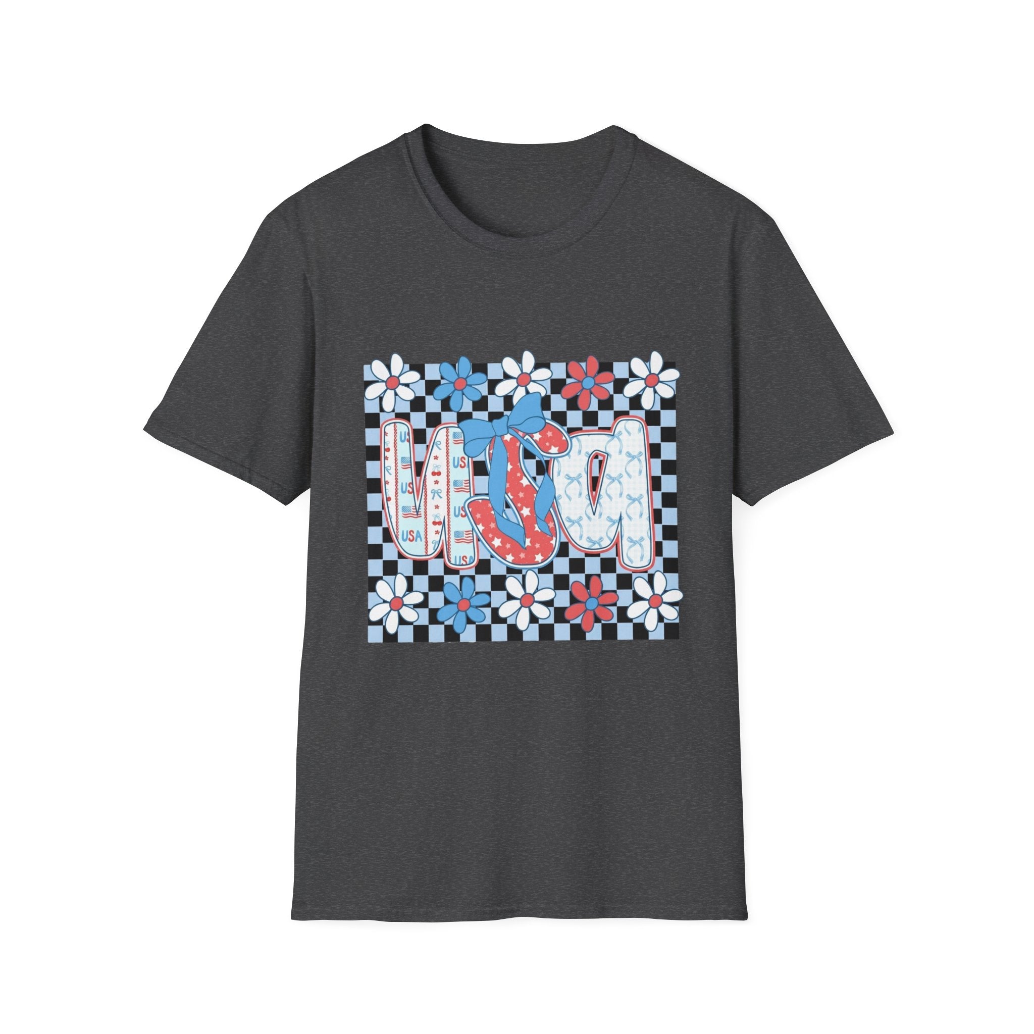 Flip Flop Summer Tee — Red Blue Floral Check Graphic T-Shirt