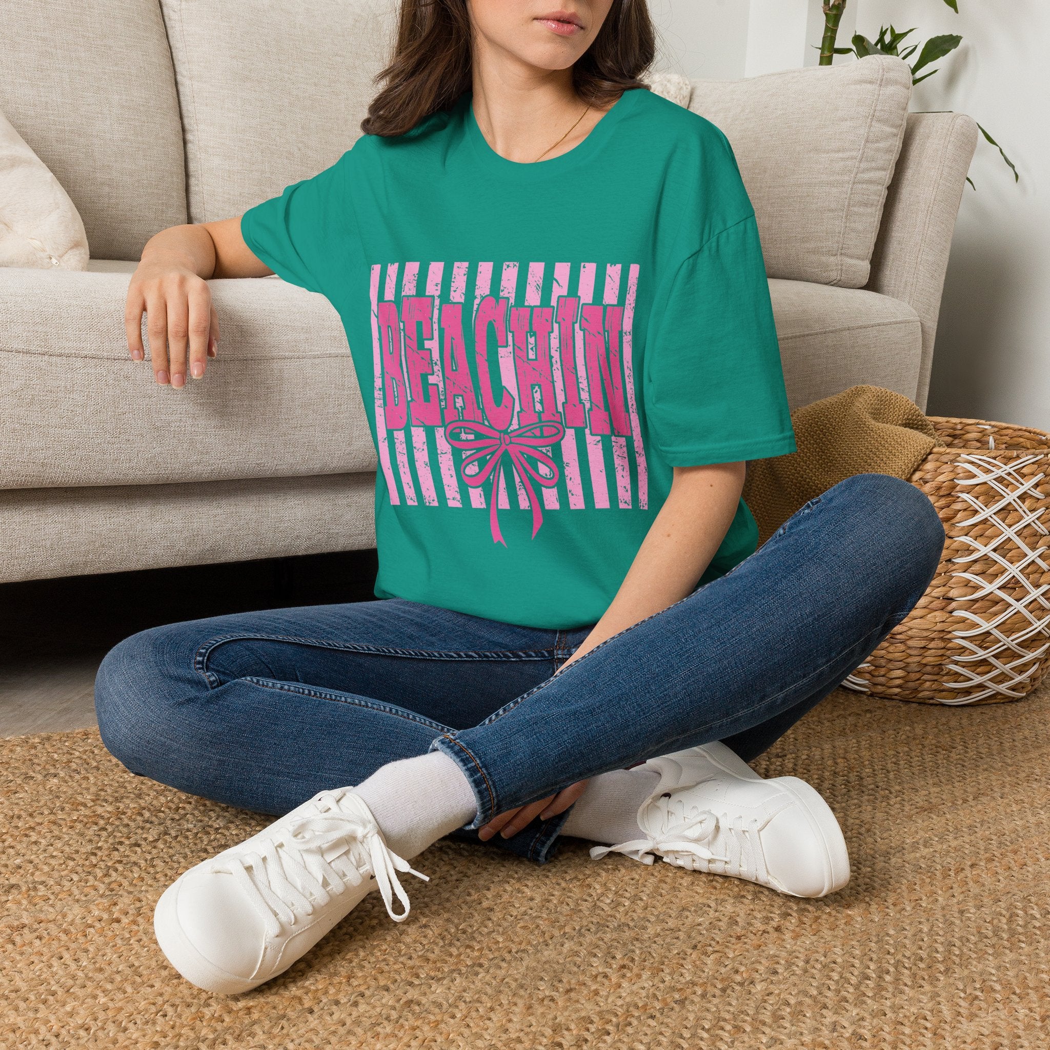Beachin' Pink Striped Graphic T-Shirt | Summer Beach Vibes