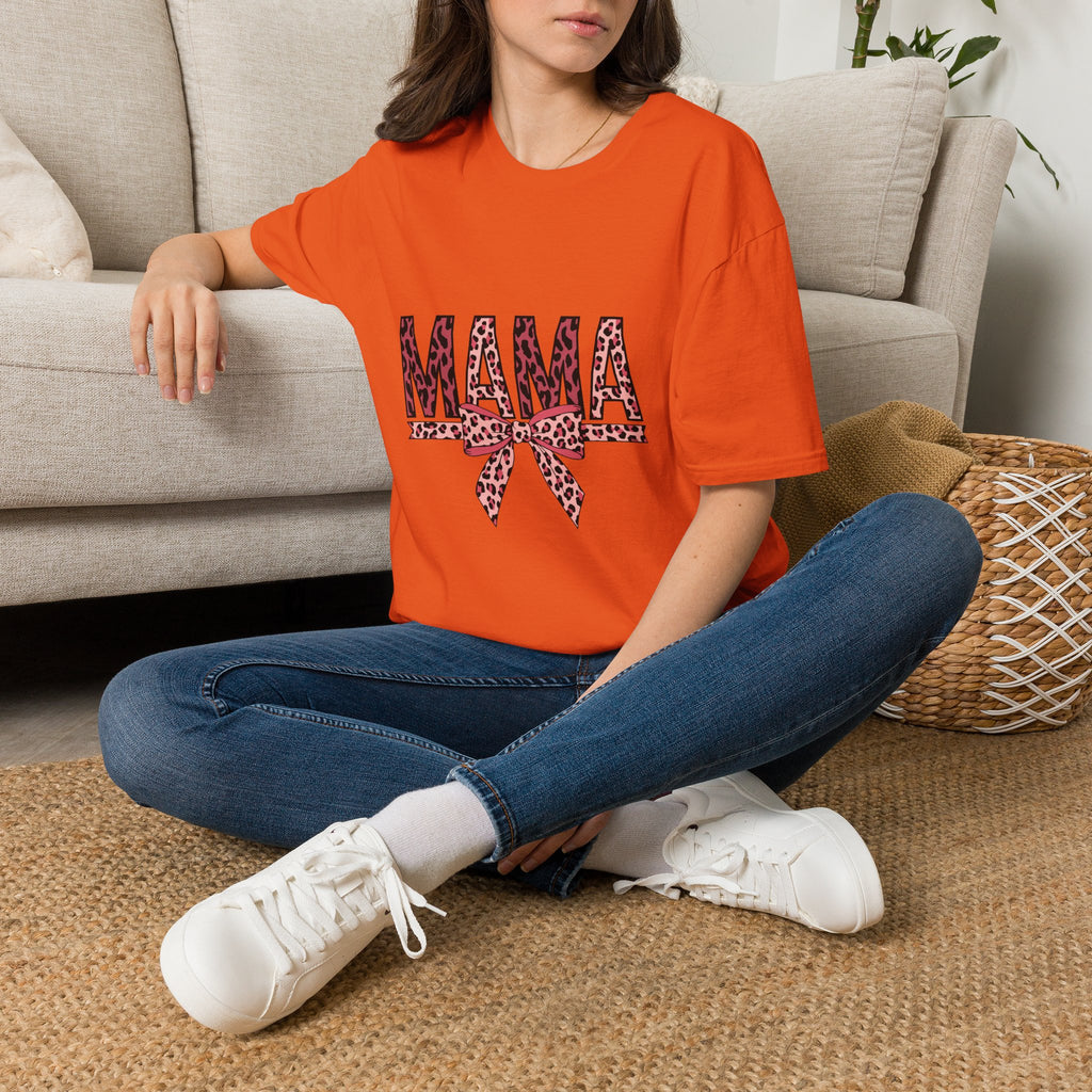 Mama Leopard Print T-Shirt — Pink Bow Mom Tee