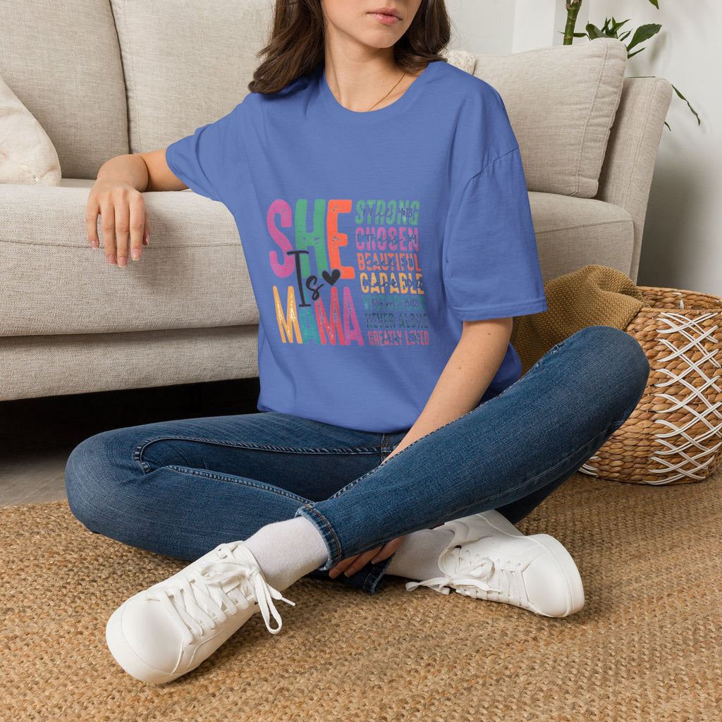 Mama T-Shirt — "She is Mama" Inspirational Mom Shirt (Strong • Chosen • Beautiful)