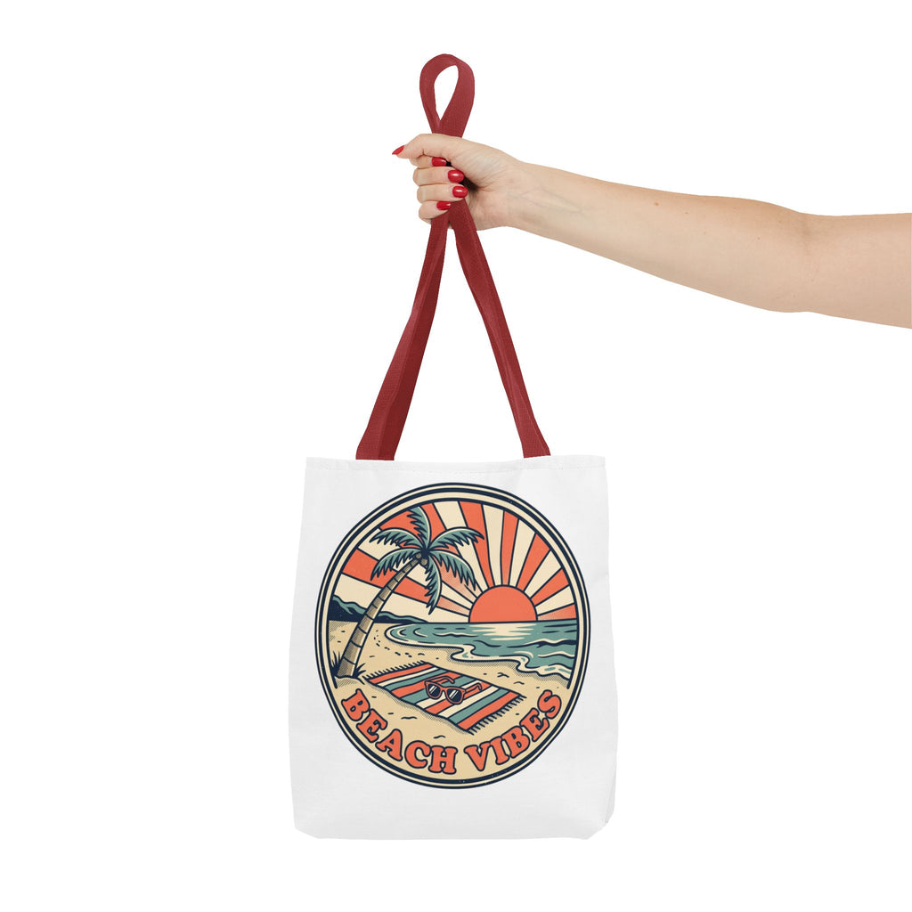 Beach Vibes Tote Bag – Retro Sunset Palm Canvas Beach Tote