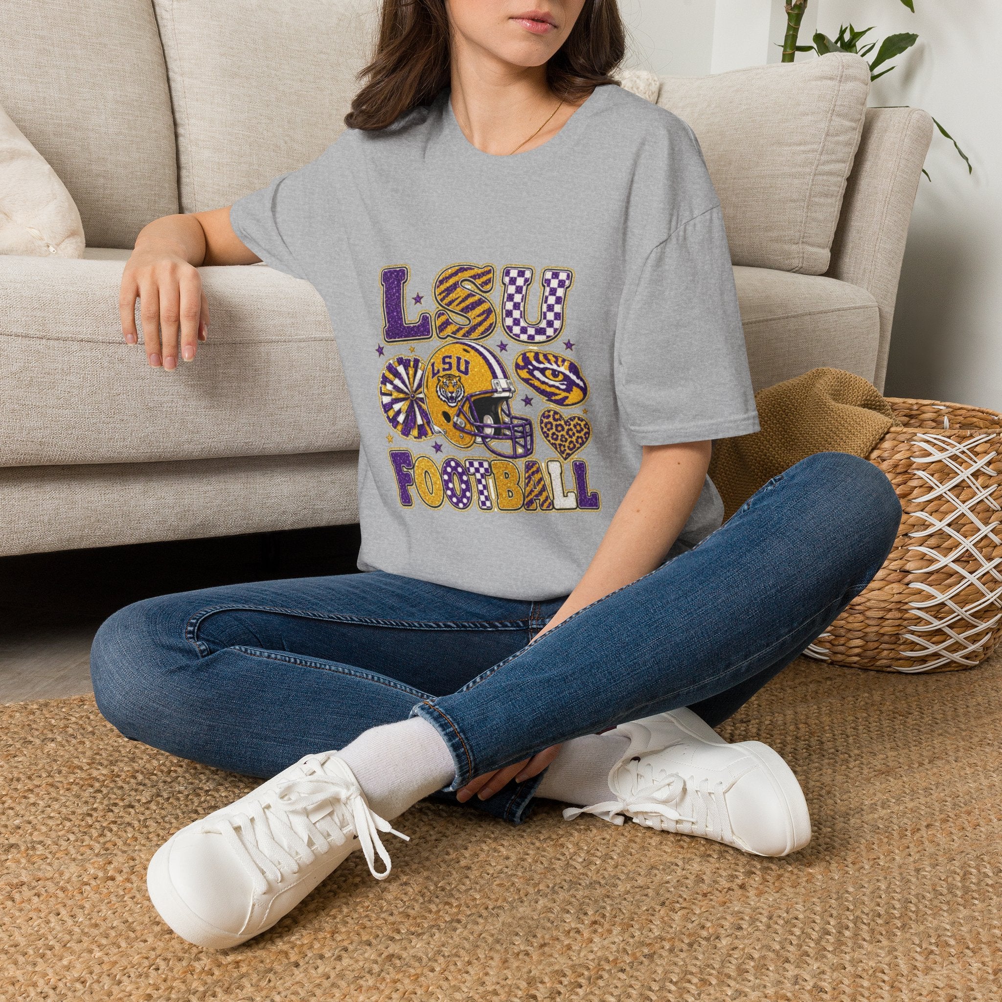 LSU Football Graphic T‑Shirt — Purple & Gold Tigers Fan Tee