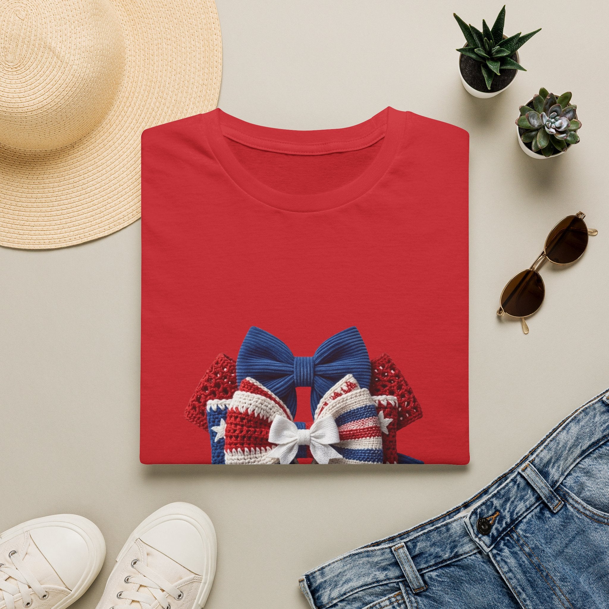 Patriotic Bow T-Shirt — Red White & Blue Ribbon Graphic