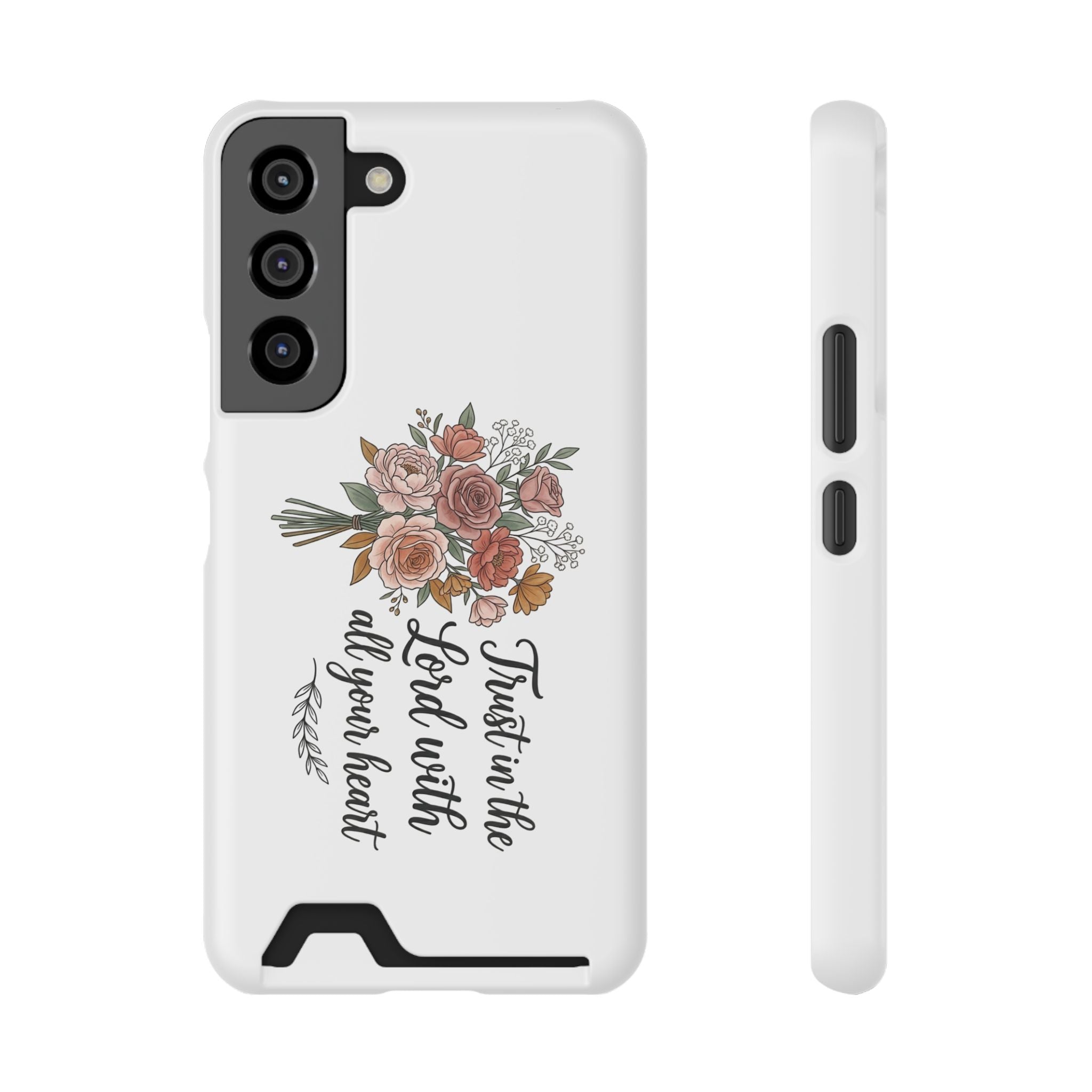 Phone Case with Card Holder — Floral "Trust in the Lord with all your heart" Religious Wallet Case