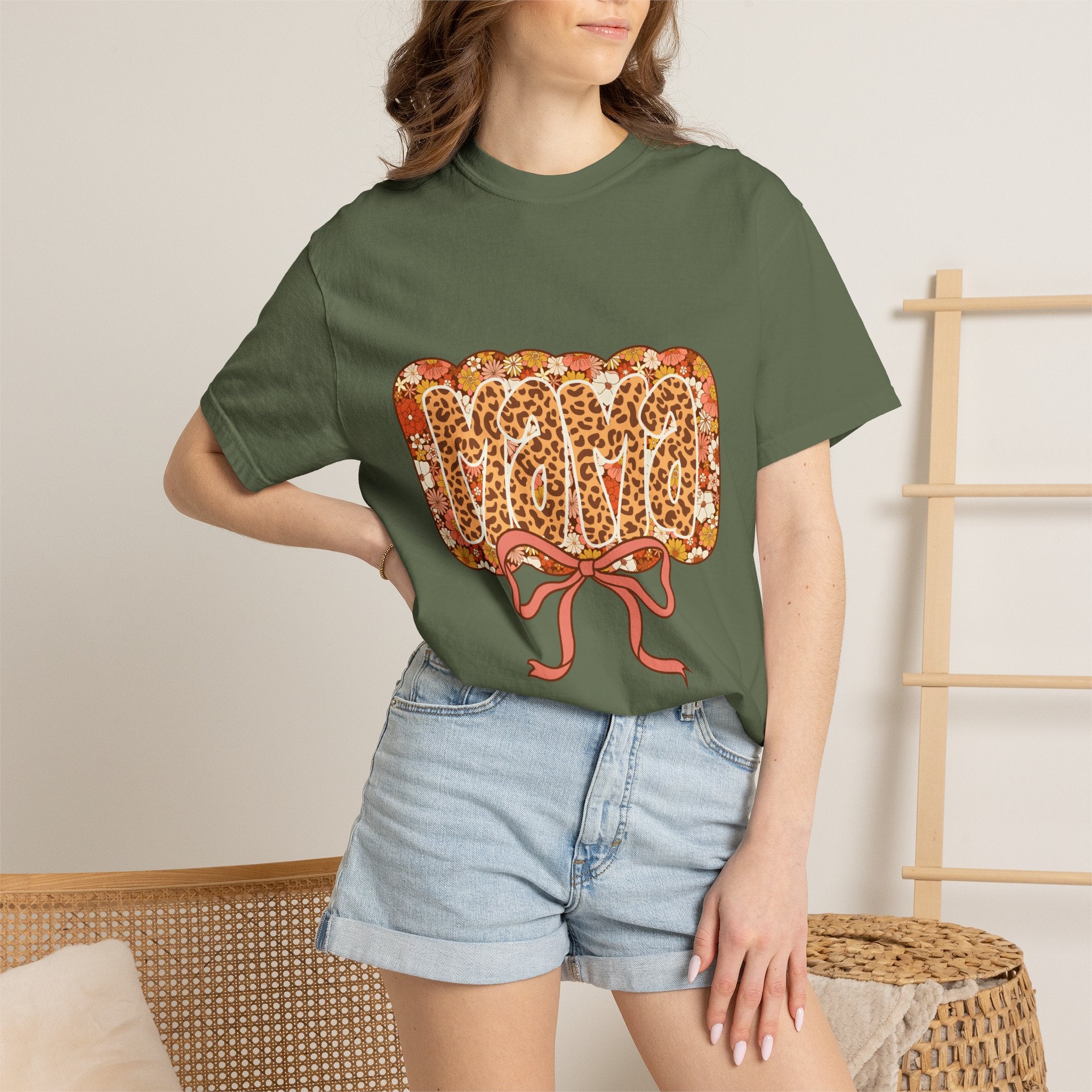 Mama Floral Bonnet T-Shirt Comfort Colors® Leopard Print Mama Shirt,Coquette Bow Mom T-shirt,Mother's Day Gift,Gift for New Mom