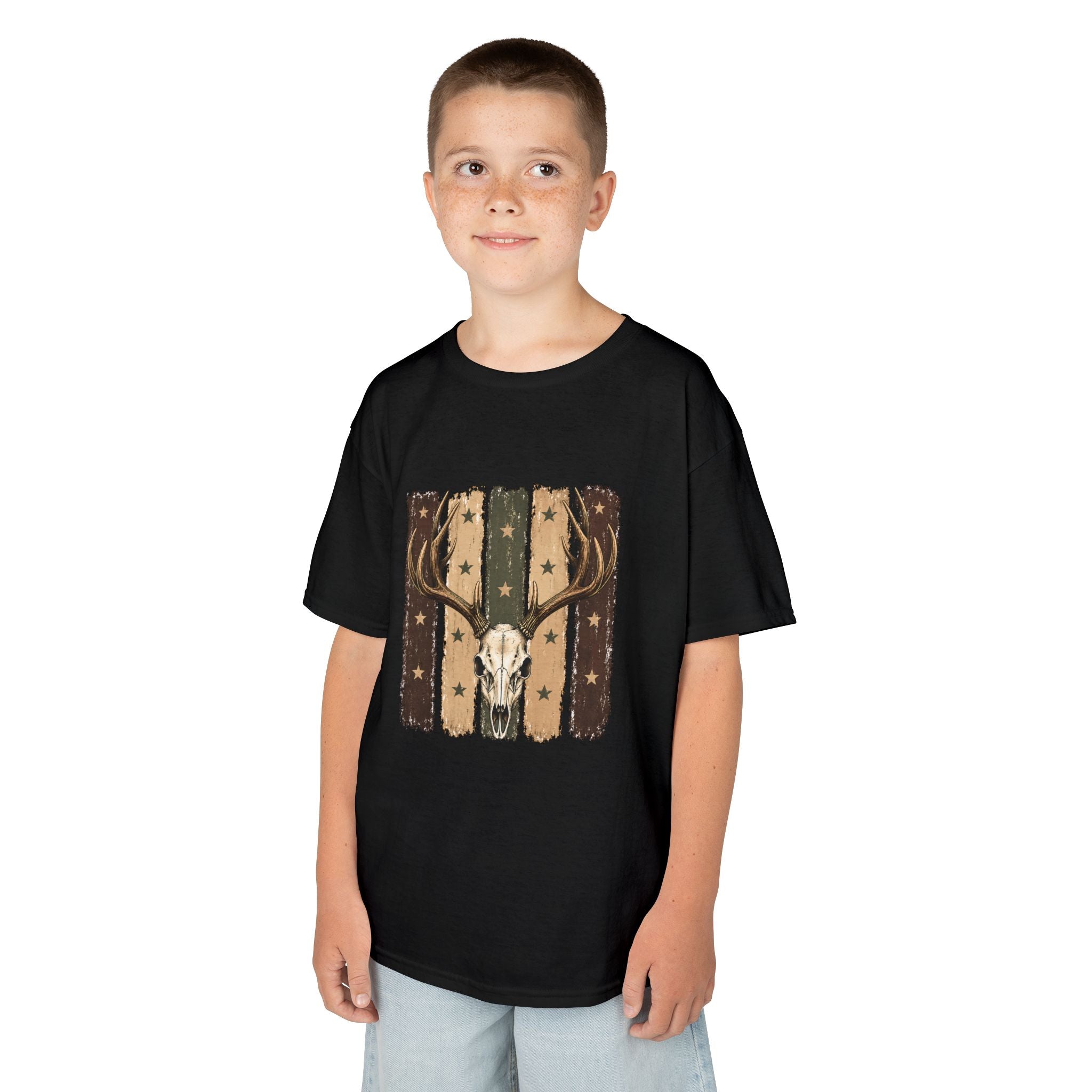 Kids Deer Skull Tee — Rustic Antler Graphic T-Shirt for Outdoor-Loving Kids