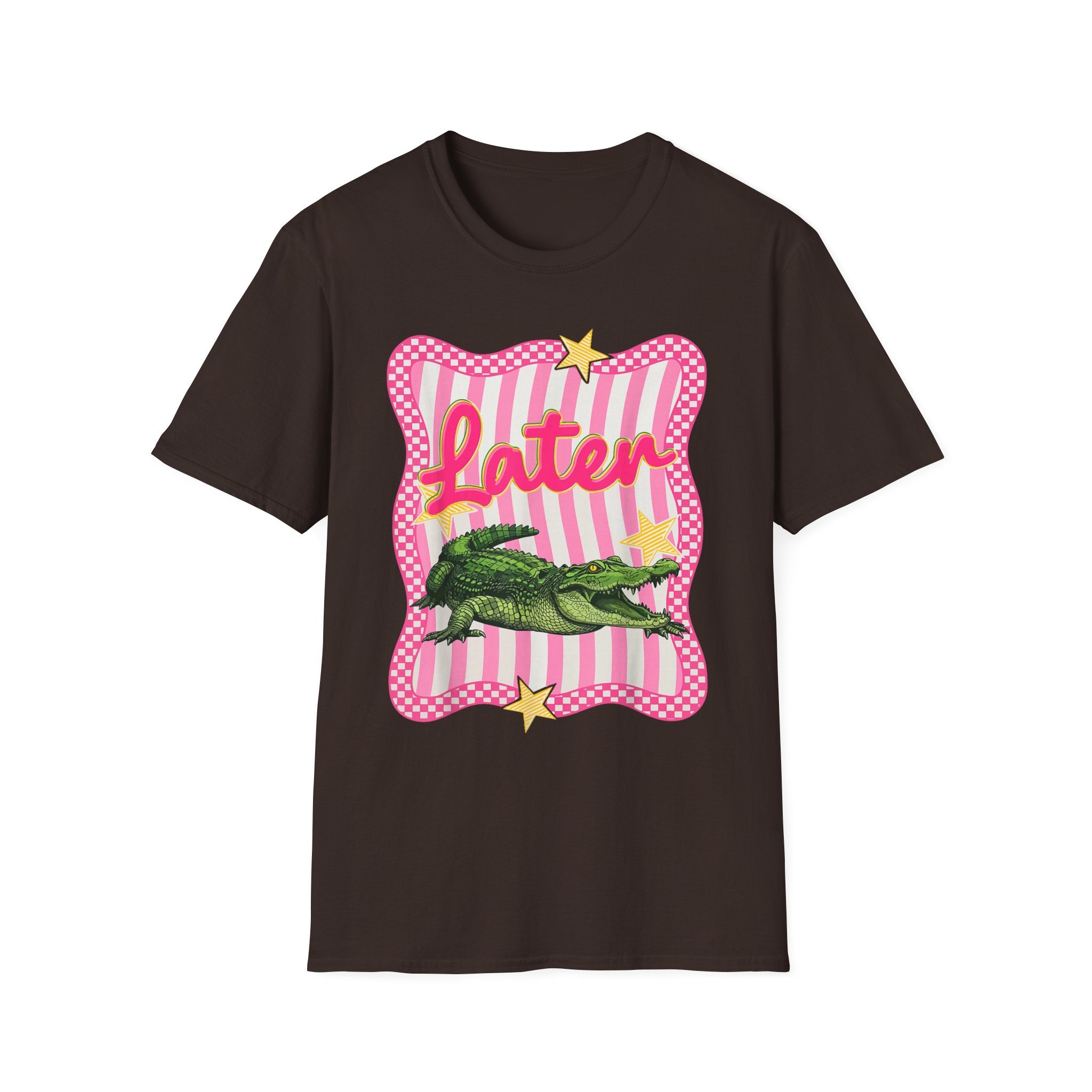 Later Graphic T‑Shirt — Retro Pink Stripe Alligator Design