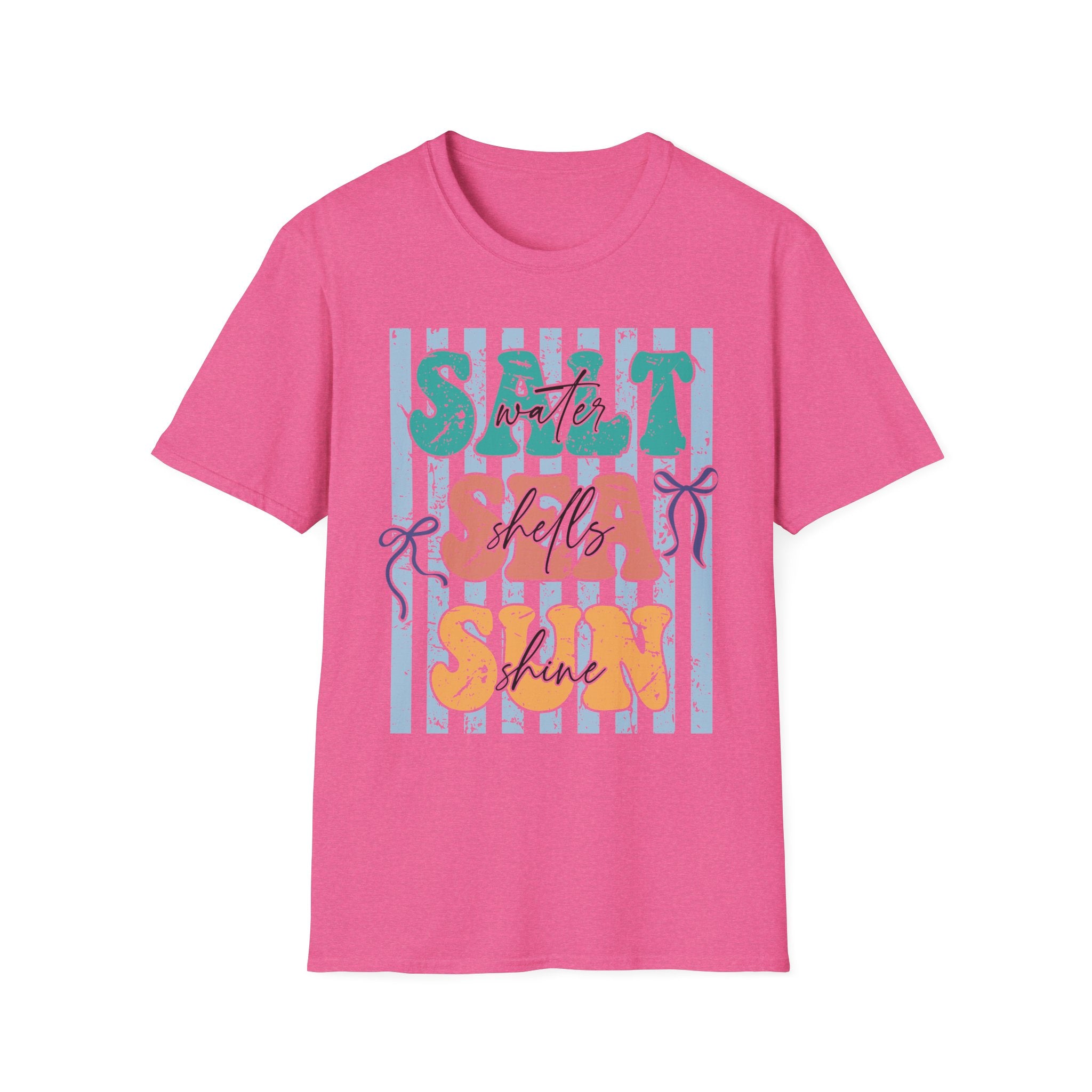 Beach Vibes T-Shirt — "Salt Water, Sea Shells, Sun" Retro Stripes