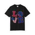 Patriotic LOVE T-Shirt — American Flag Donut & Flip-Flop Design