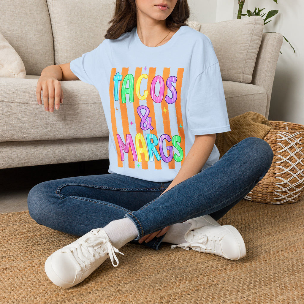 T-Shirt — "Tacos & Margs" Colorful Striped Graphic Tee