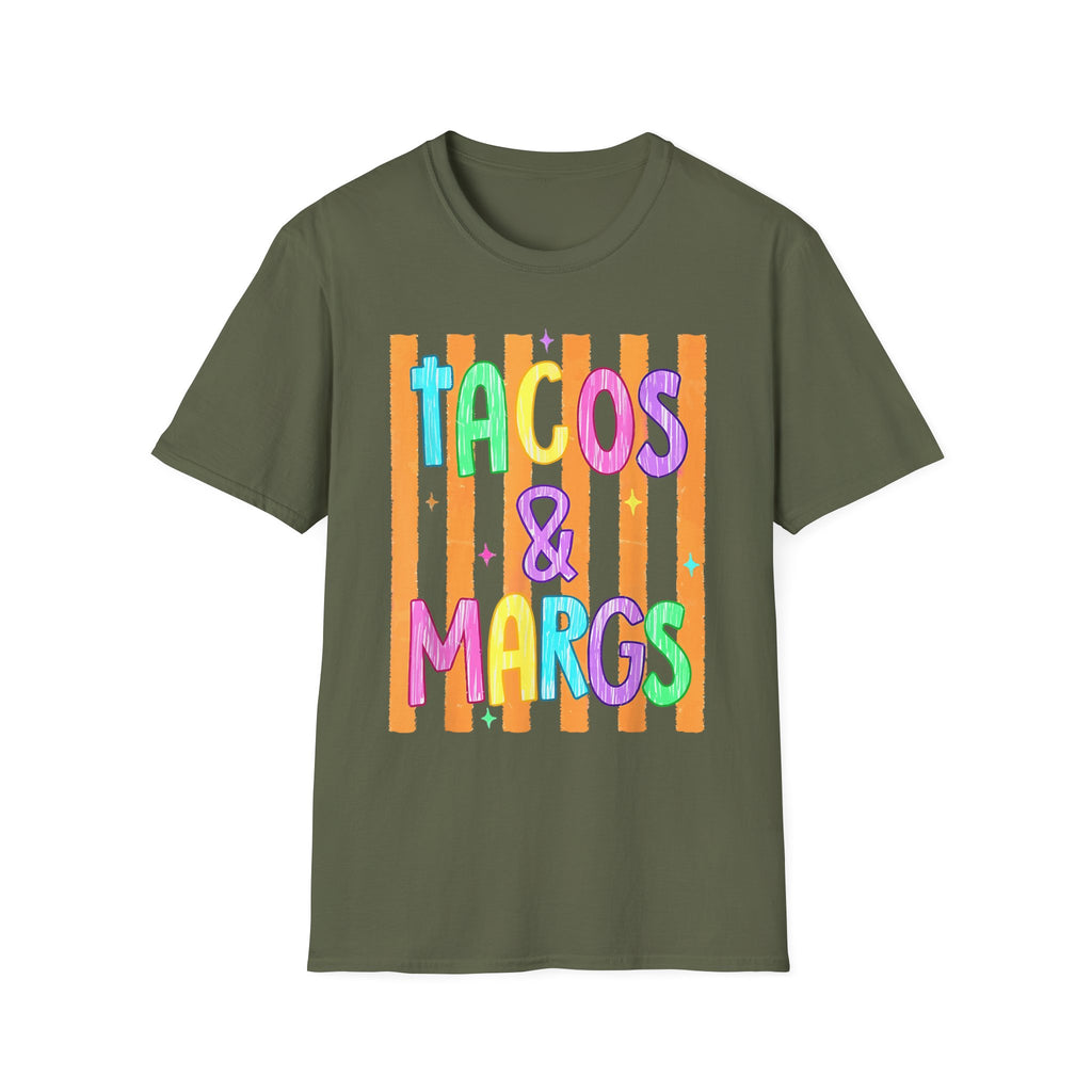 T-Shirt — "Tacos & Margs" Colorful Striped Graphic Tee