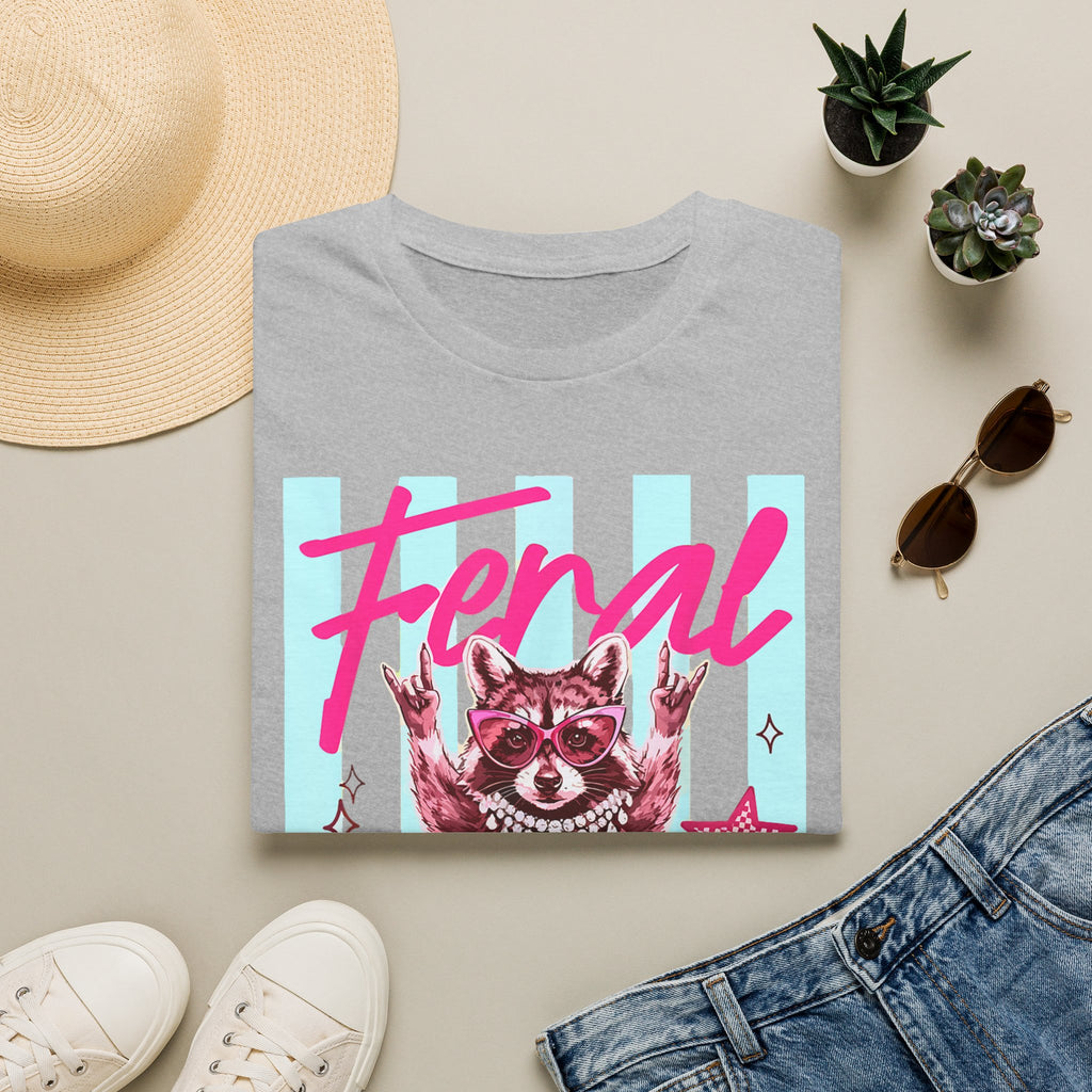 Feral Raccoon Graphic T-Shirt — Retro Pink & Teal Cute Punk Tee