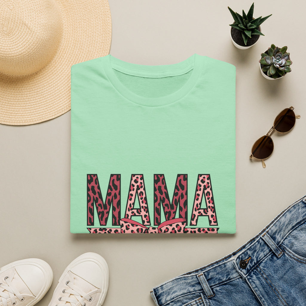 Mama Leopard Print T-Shirt — Pink Bow Mom Tee