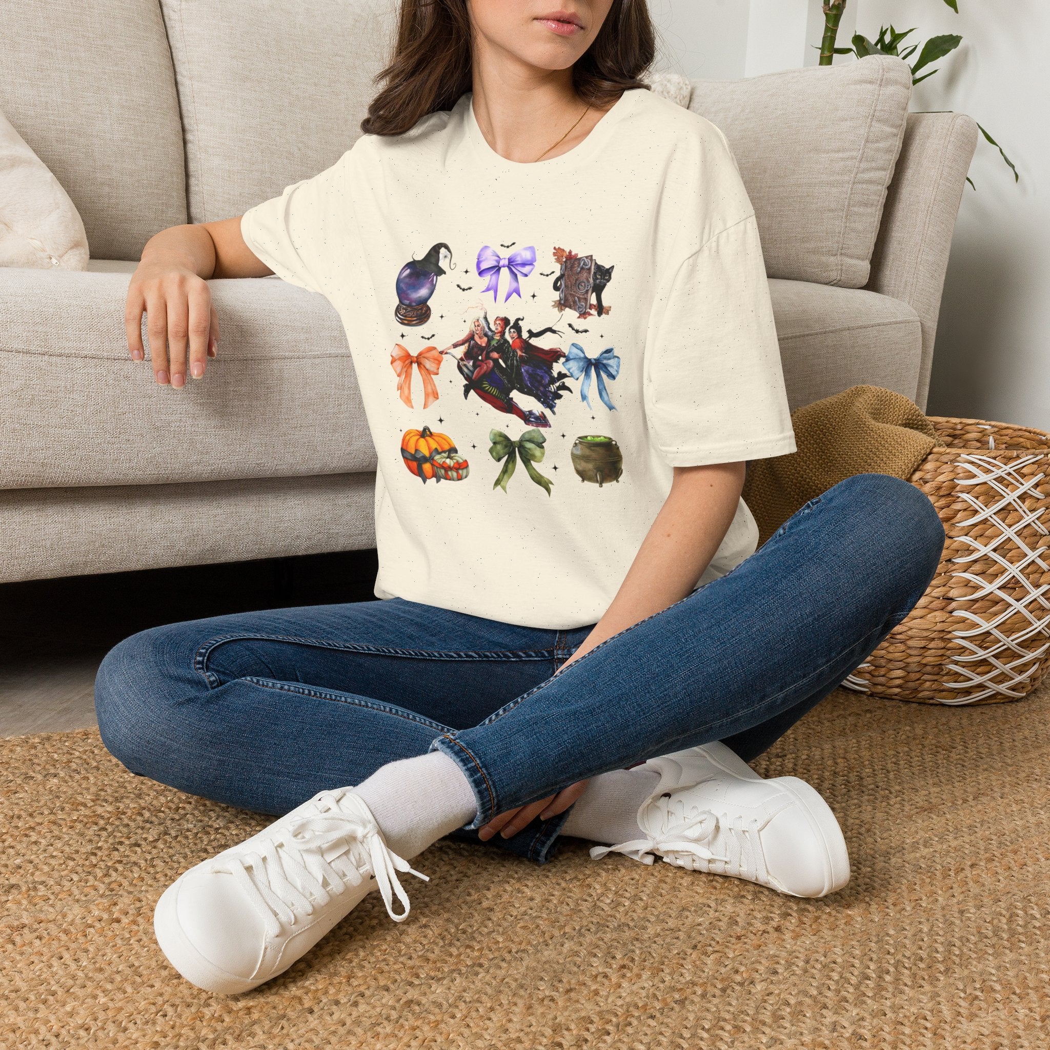 Halloween Witchy Icons T-Shirt — Cute Spells, Cats & Bows Graphic Tee