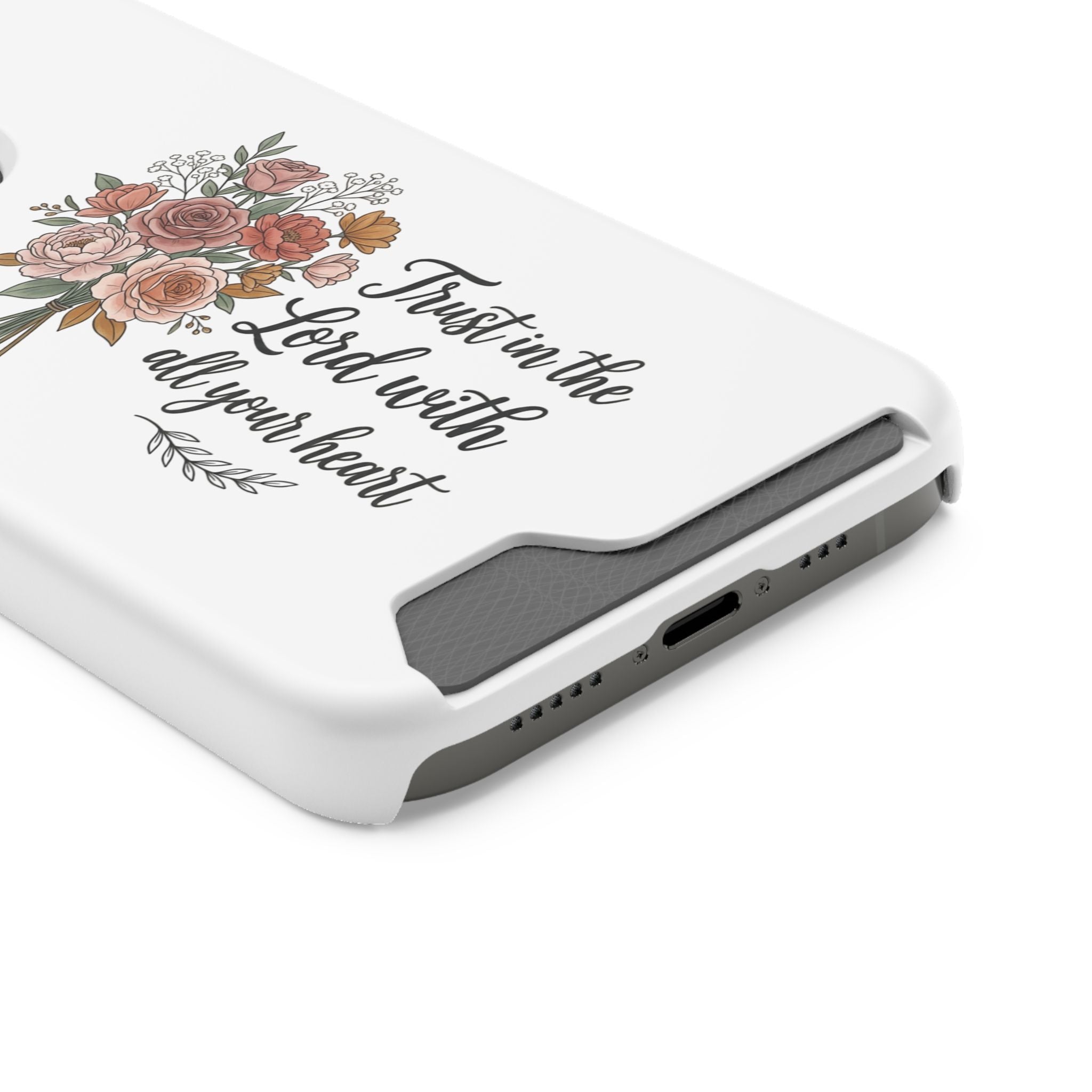 Phone Case with Card Holder — Floral "Trust in the Lord with all your heart" Religious Wallet Case