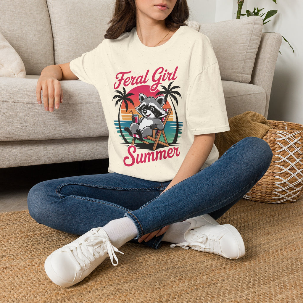 Feral Girl Summer T-Shirt — Retro Raccoon Beach Graphic Tee