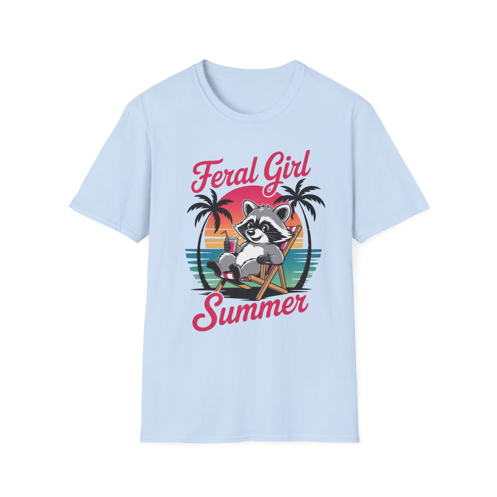 Feral Girl Summer T-Shirt — Retro Raccoon Beach Graphic Tee