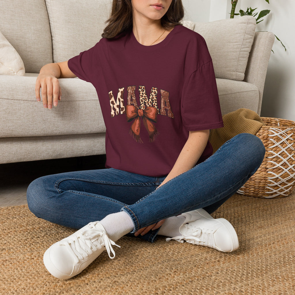 Mama Leopard Bow T-Shirt — Floral Leopard Print "MAMA" Graphic Tee for Moms