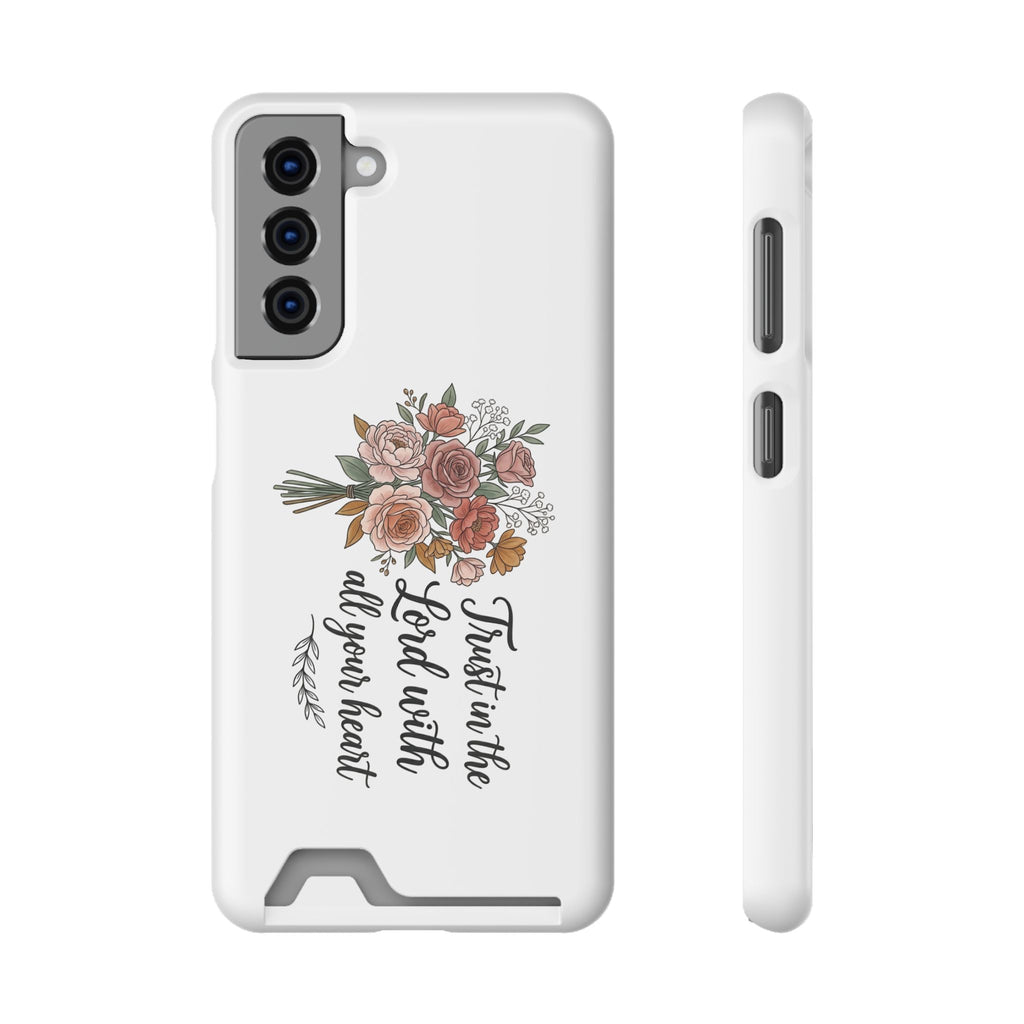Phone Case with Card Holder — Floral "Trust in the Lord with all your heart" Religious Wallet Case